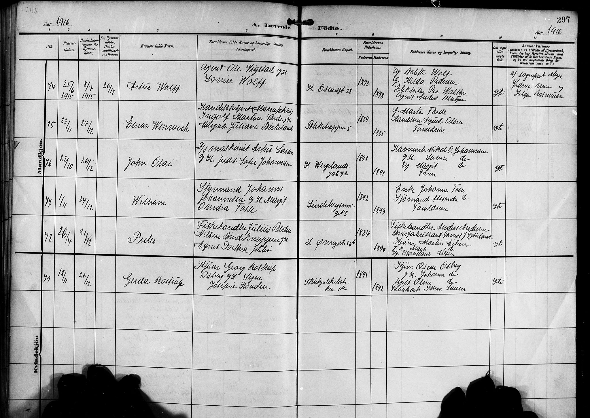 Korskirken sokneprestembete, AV/SAB-A-76101/H/Hab: Parish register (copy) no. B 11, 1905-1916, p. 297