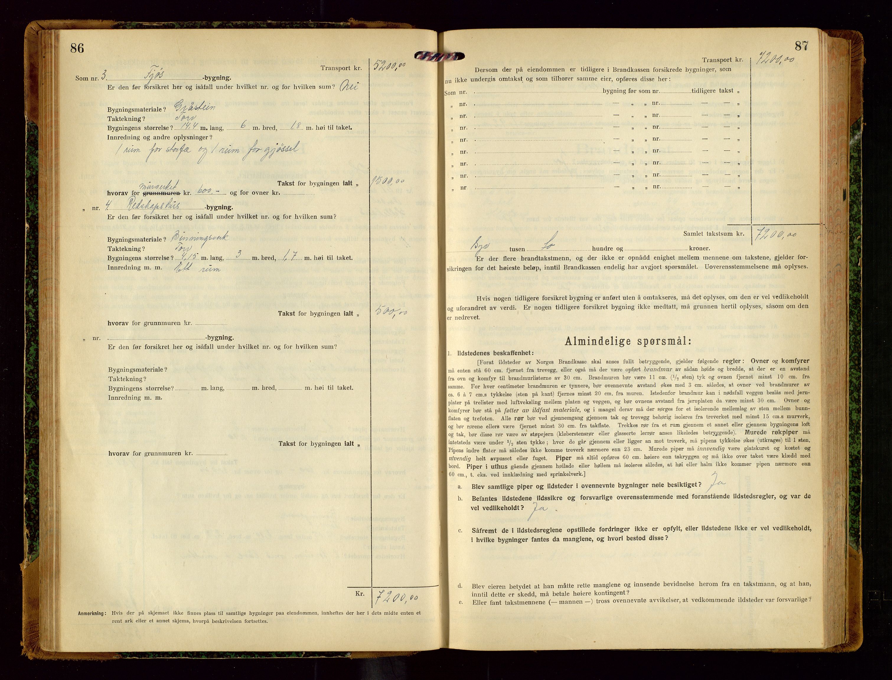 Helleland lensmannskontor, AV/SAST-A-100209/Gob/L0002: "Brandtakstprotokoll", 1921-1930, p. 86-87