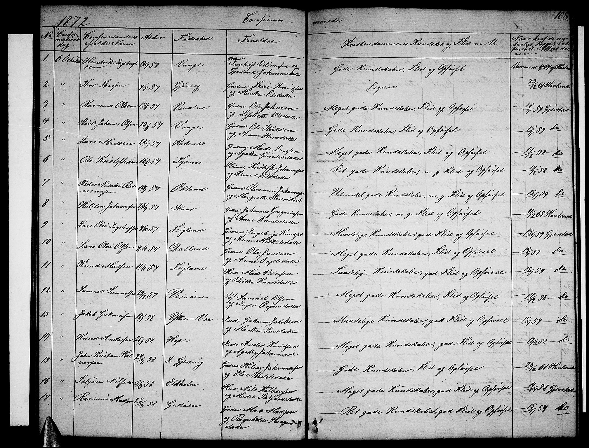 Tysnes sokneprestembete, SAB/A-78601/H/Hab: Parish register (copy) no. B 1, 1855-1877, p. 108
