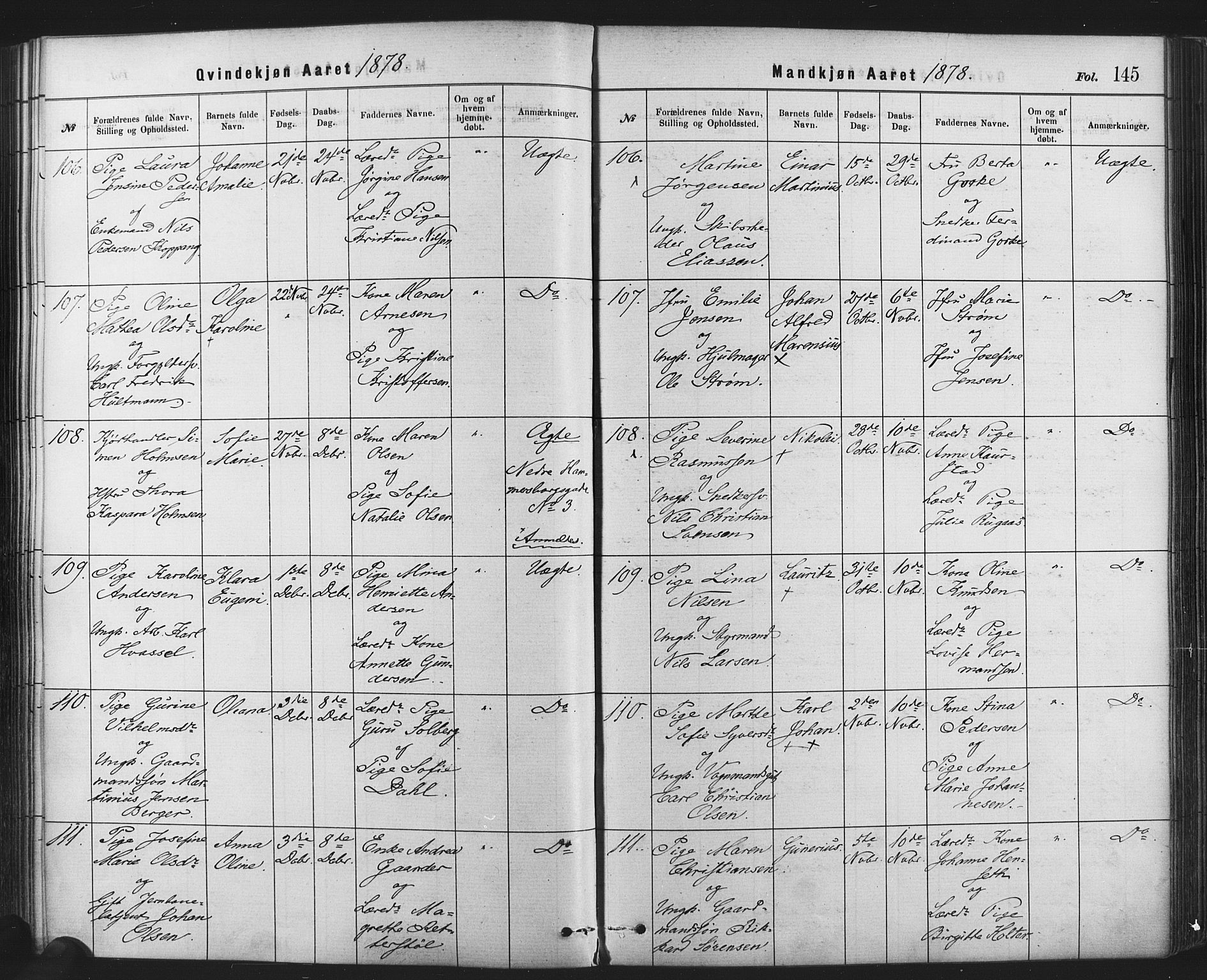 Rikshospitalet prestekontor Kirkebøker, AV/SAO-A-10309b/F/L0006: Parish register (official) no. 6, 1871-1885, p. 145