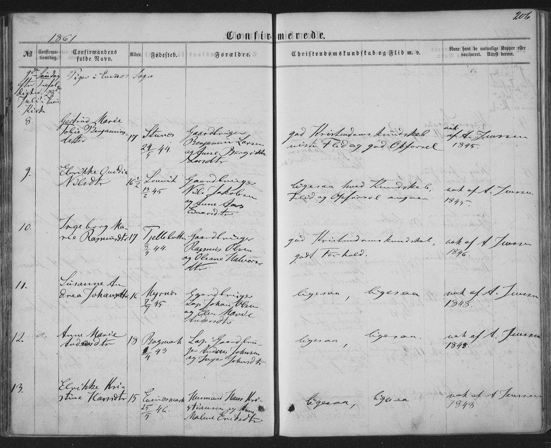 Ministerialprotokoller, klokkerbøker og fødselsregistre - Nordland, AV/SAT-A-1459/863/L0896: Parish register (official) no. 863A08, 1861-1871, p. 206