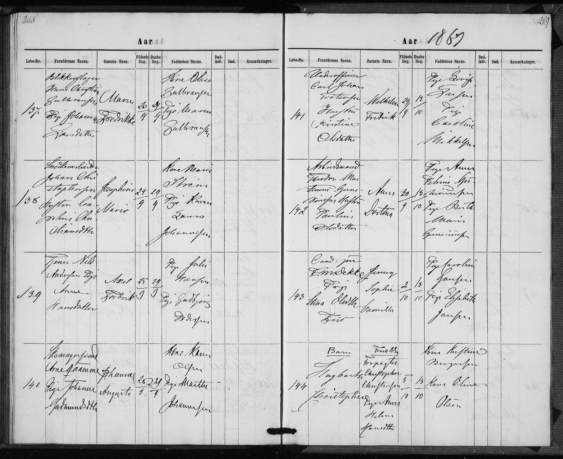 Rikshospitalet prestekontor Kirkebøker, SAO/A-10309b/K/L0002/0002: Baptism register no. 2.2, 1860-1868, p. 268-269