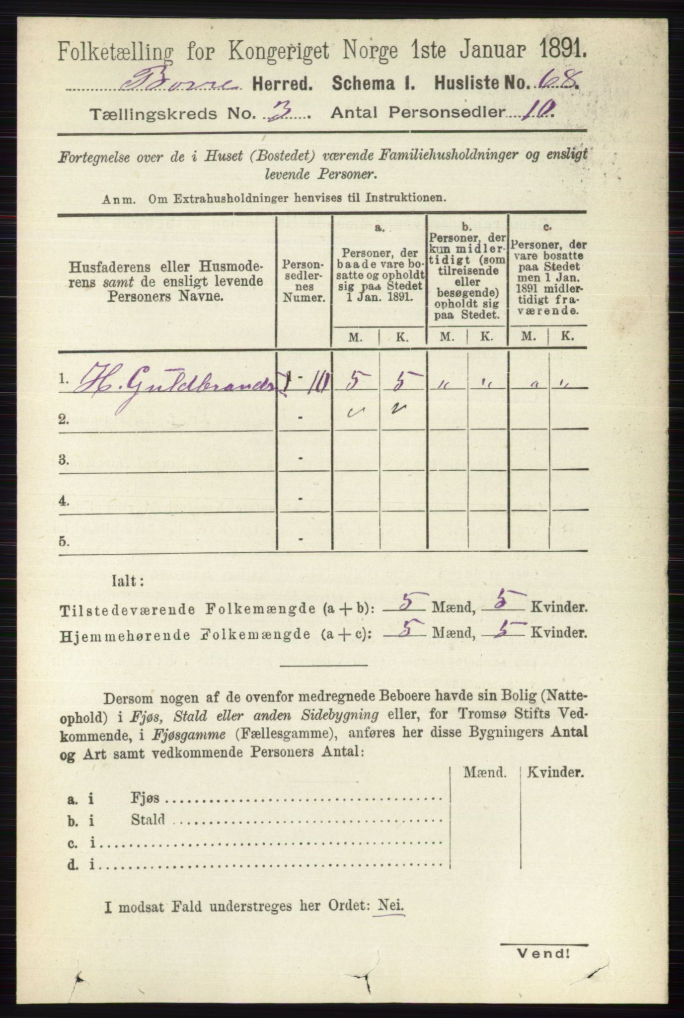 RA, 1891 census for 0717 Borre, 1891, p. 1211