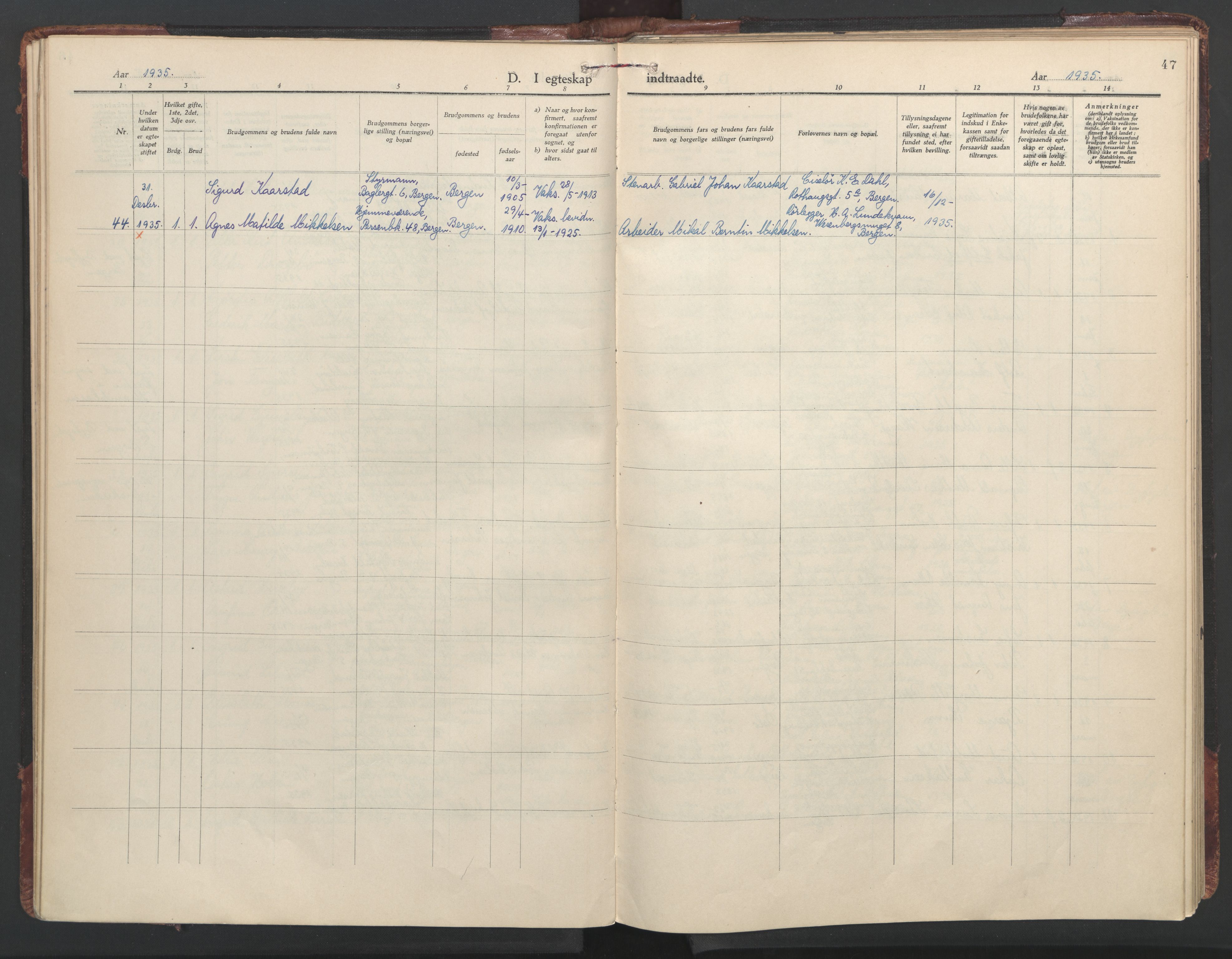 St. Olavs Sokneprestembete, SAB/A-78101/H/Haa: Parish register (official) no. C 1, 1928-1954, p. 47