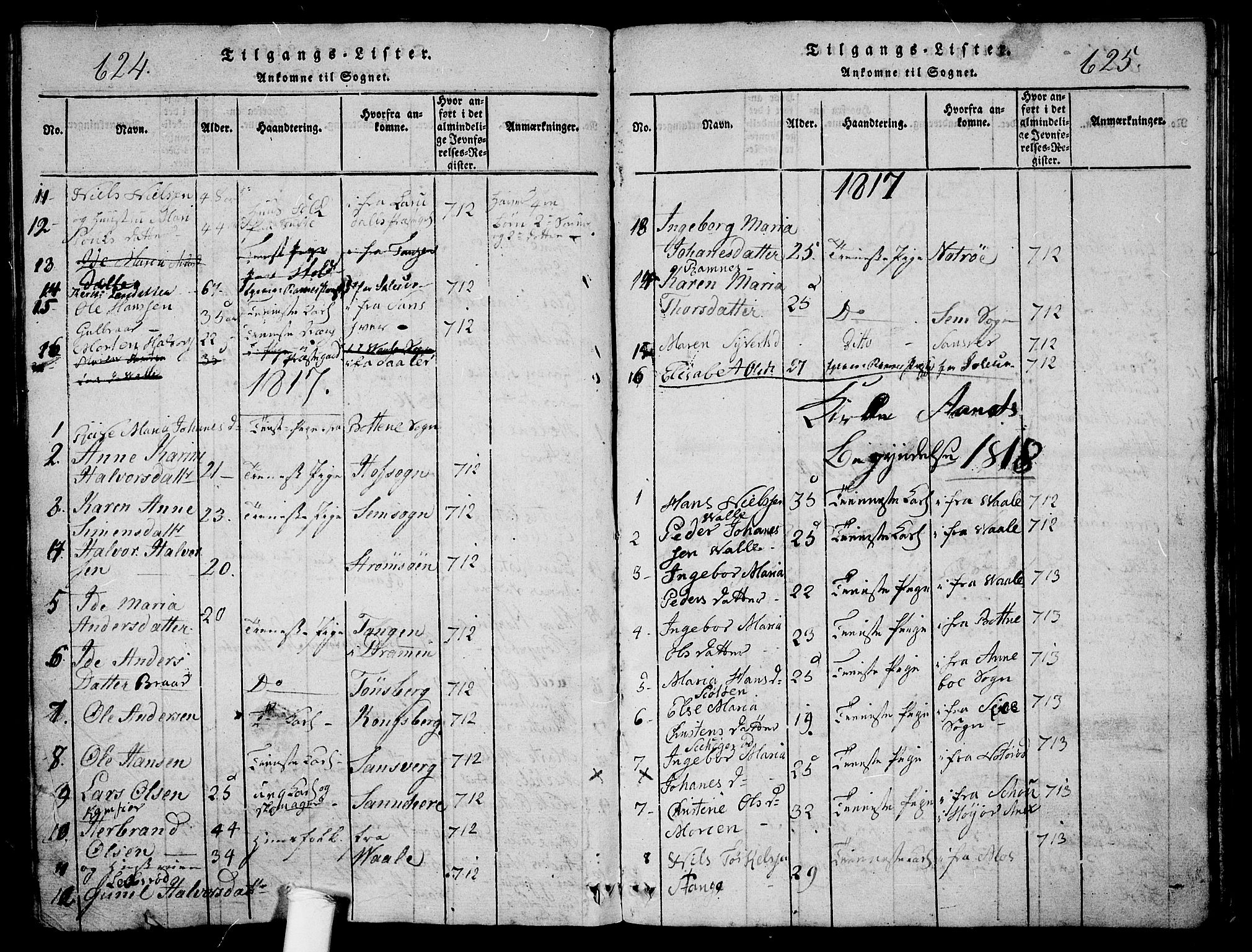 Ramnes kirkebøker, AV/SAKO-A-314/G/Ga/L0001: Parish register (copy) no. I 1, 1813-1847, p. 624-625