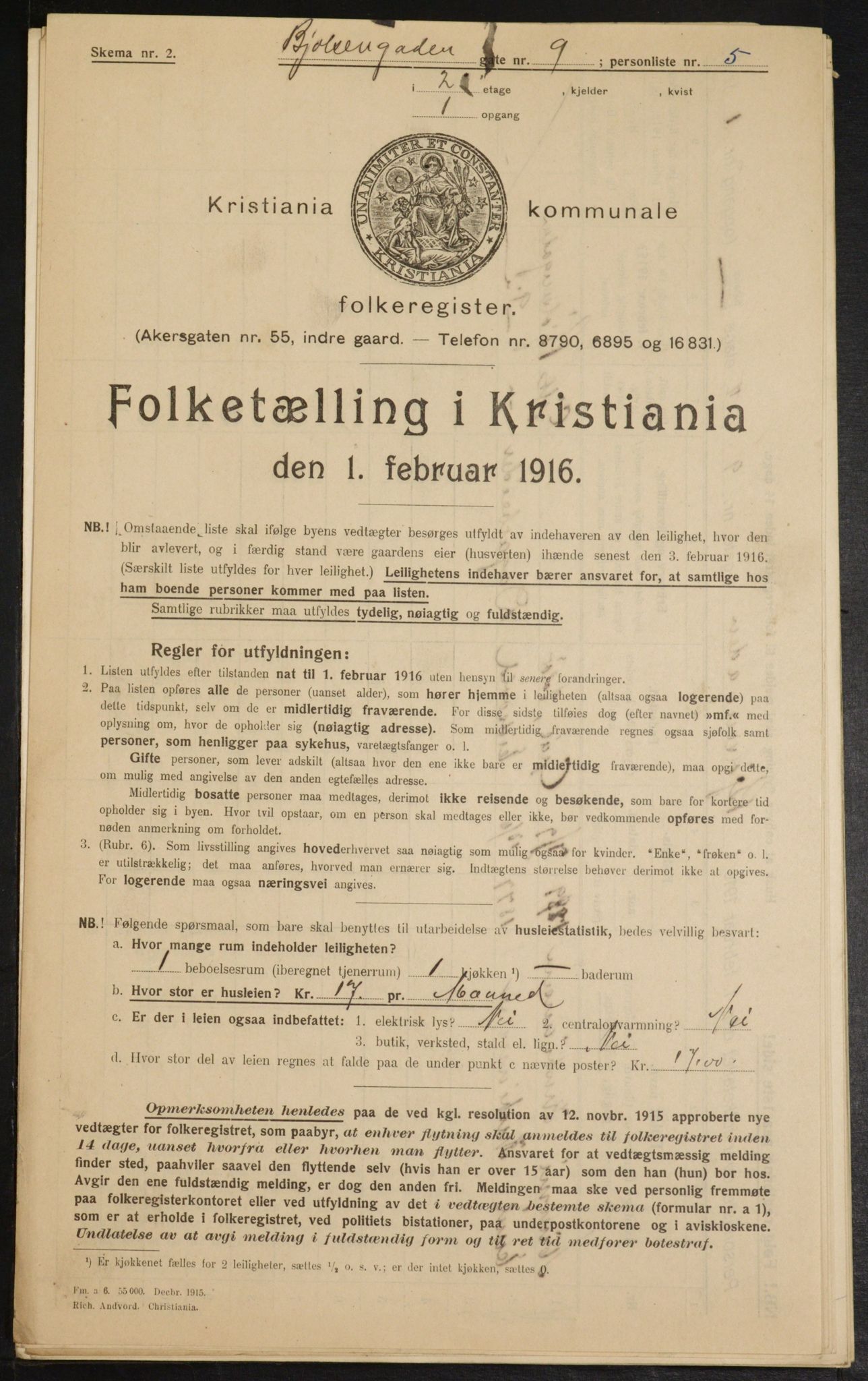 OBA, Municipal Census 1916 for Kristiania, 1916, p. 6539