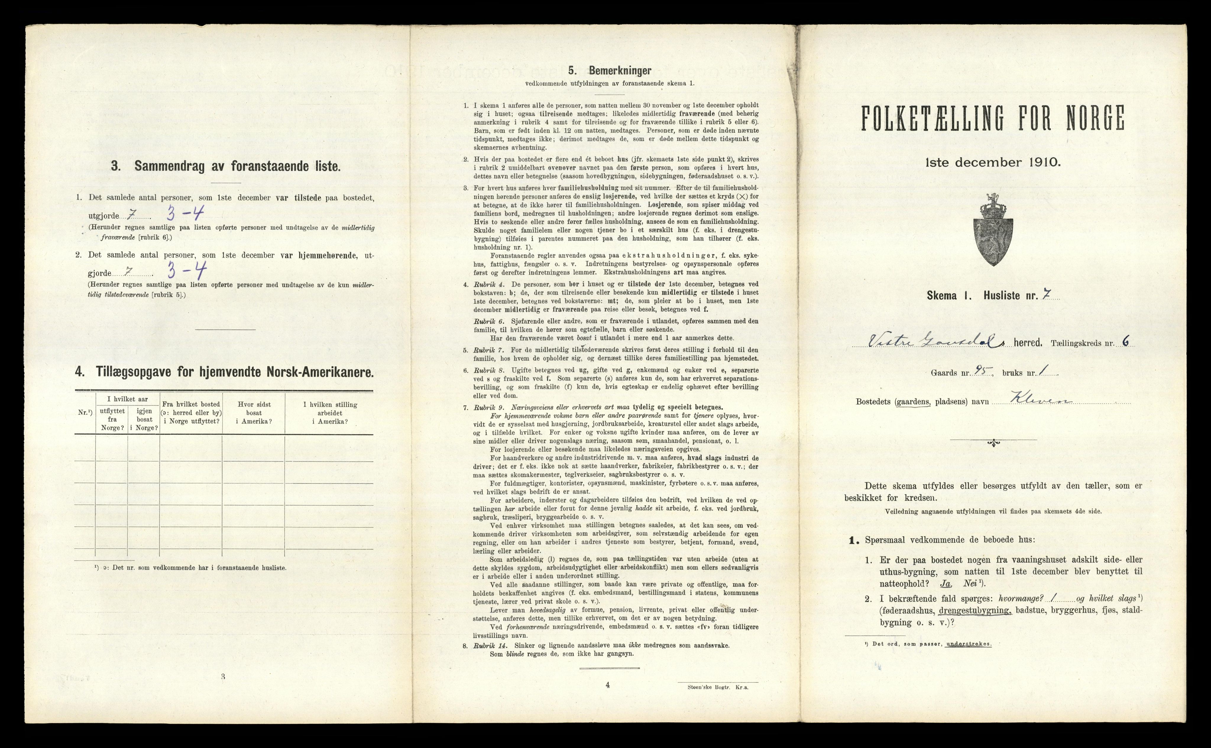 RA, 1910 census for Vestre Gausdal, 1910, p. 763