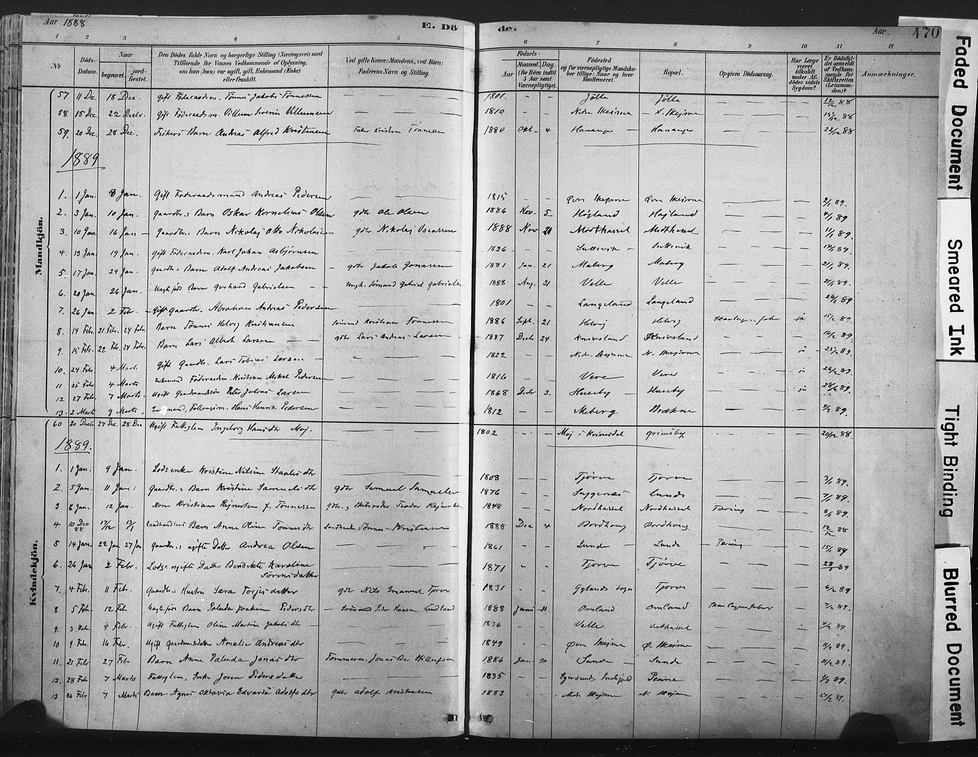 Lista sokneprestkontor, SAK/1111-0027/F/Fa/L0012: Parish register (official) no. A 12, 1879-1903, p. 470