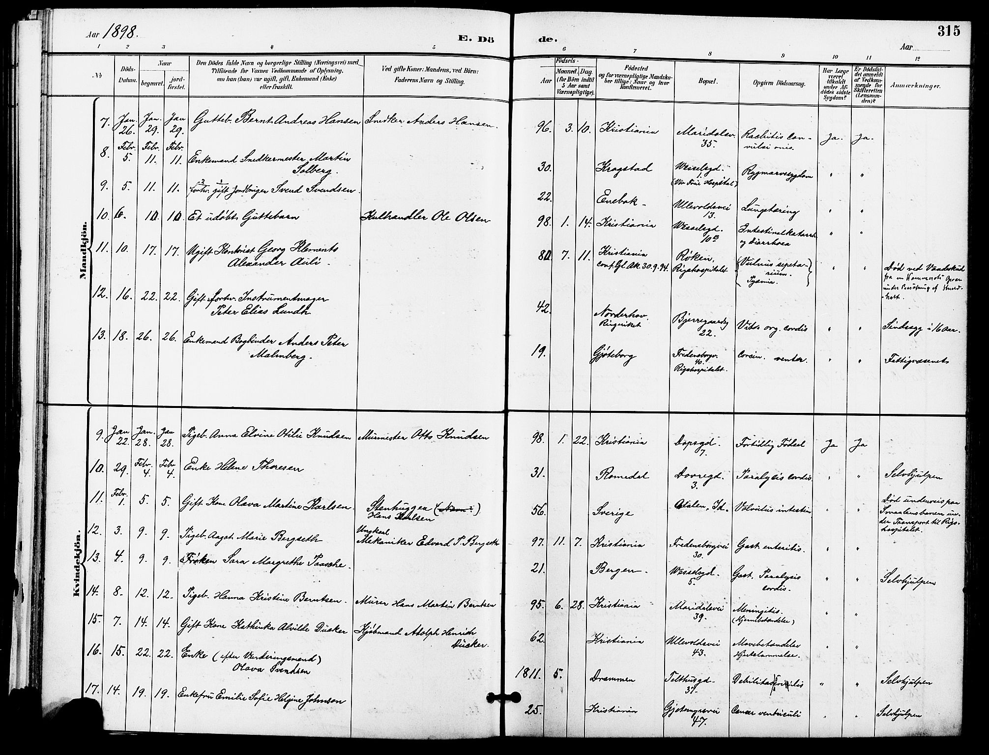 Gamle Aker prestekontor Kirkebøker, AV/SAO-A-10617a/F/L0011: Parish register (official) no. 11, 1896-1901, p. 315