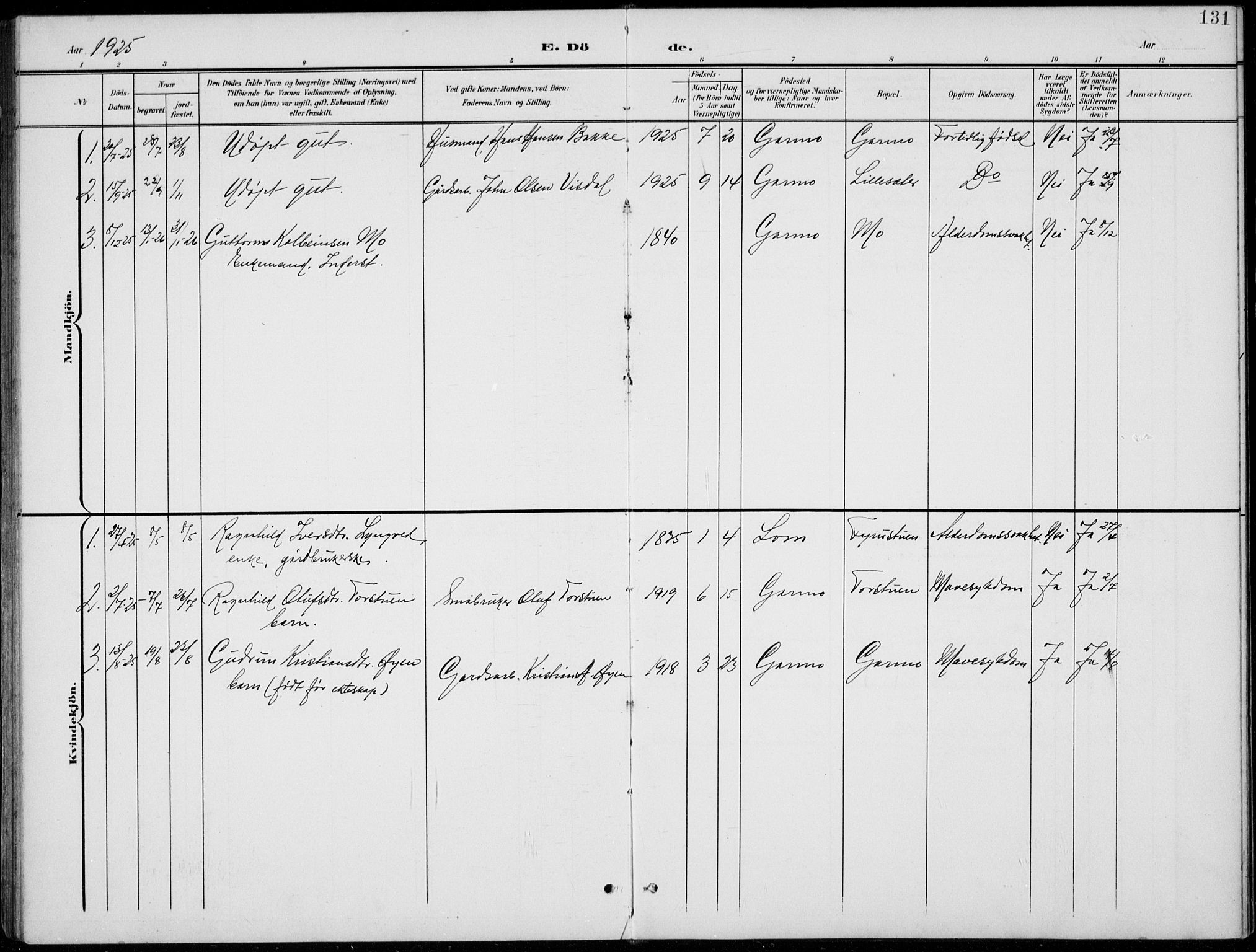Lom prestekontor, AV/SAH-PREST-070/L/L0006: Parish register (copy) no. 6, 1901-1939, p. 131
