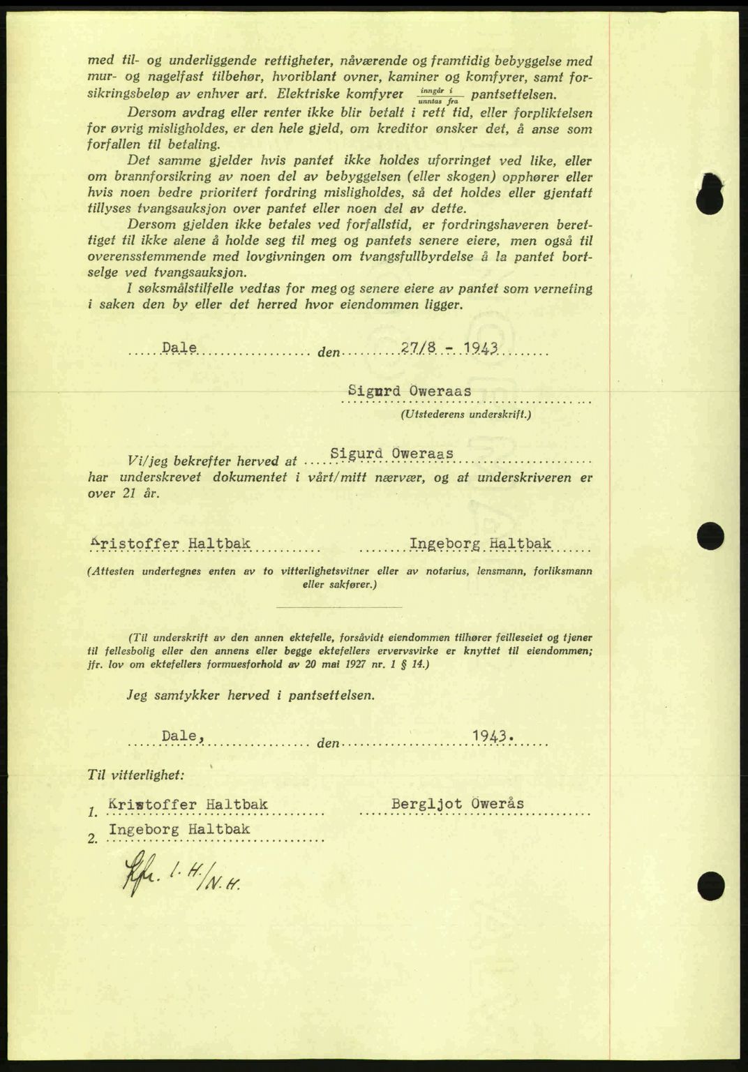 Nordmøre sorenskriveri, AV/SAT-A-4132/1/2/2Ca: Mortgage book no. B91, 1943-1944, Diary no: : 1921/1943