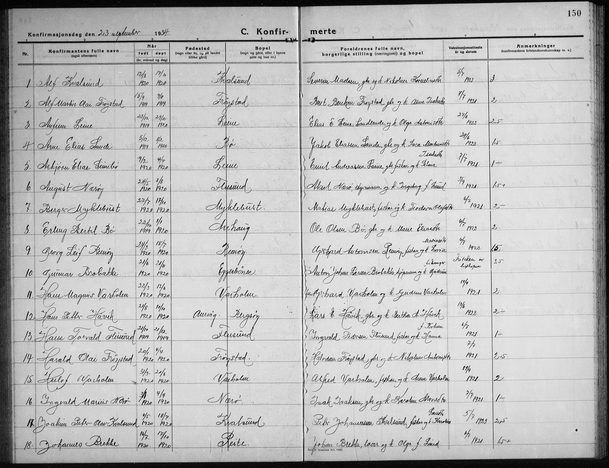 Ministerialprotokoller, klokkerbøker og fødselsregistre - Møre og Romsdal, AV/SAT-A-1454/507/L0085: Parish register (copy) no. 507C08, 1933-1944, p. 150