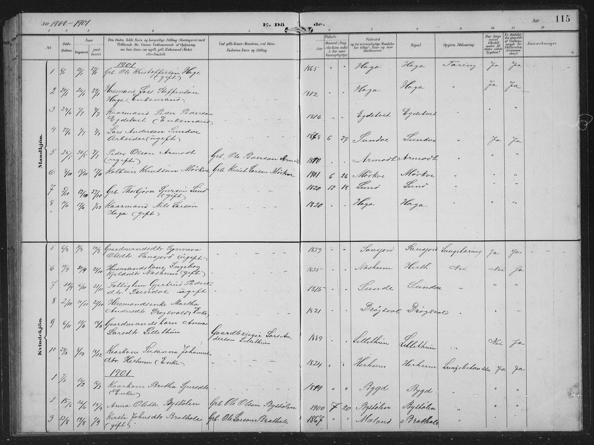 Vossestrand Sokneprestembete, SAB/A-79101/H/Hab: Parish register (copy) no. B 4, 1894-1941, p. 115