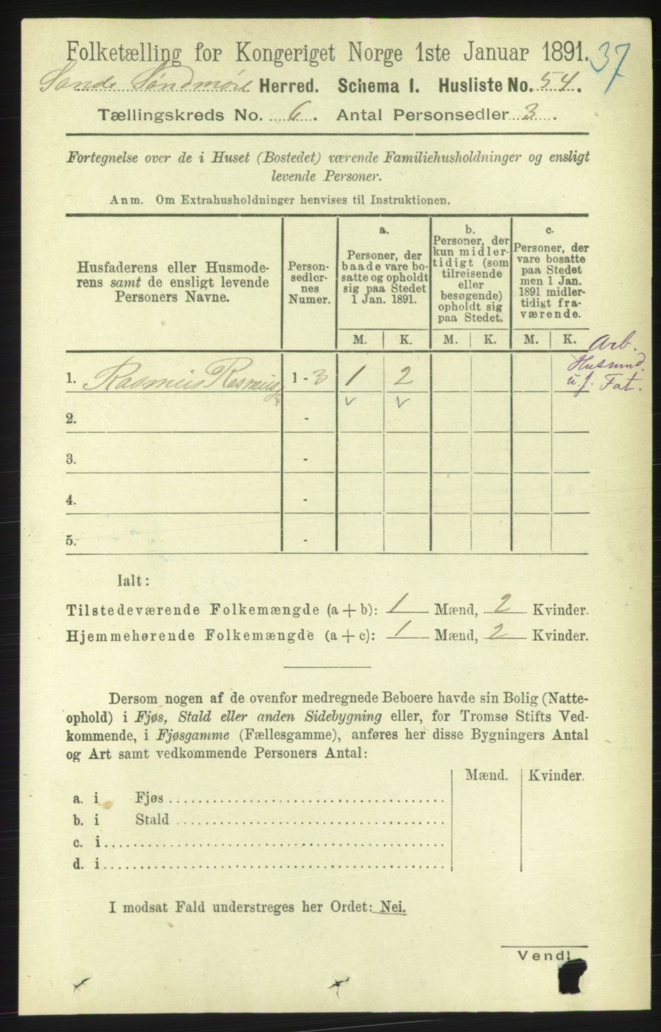 RA, 1891 census for 1514 Sande, 1891, p. 1044