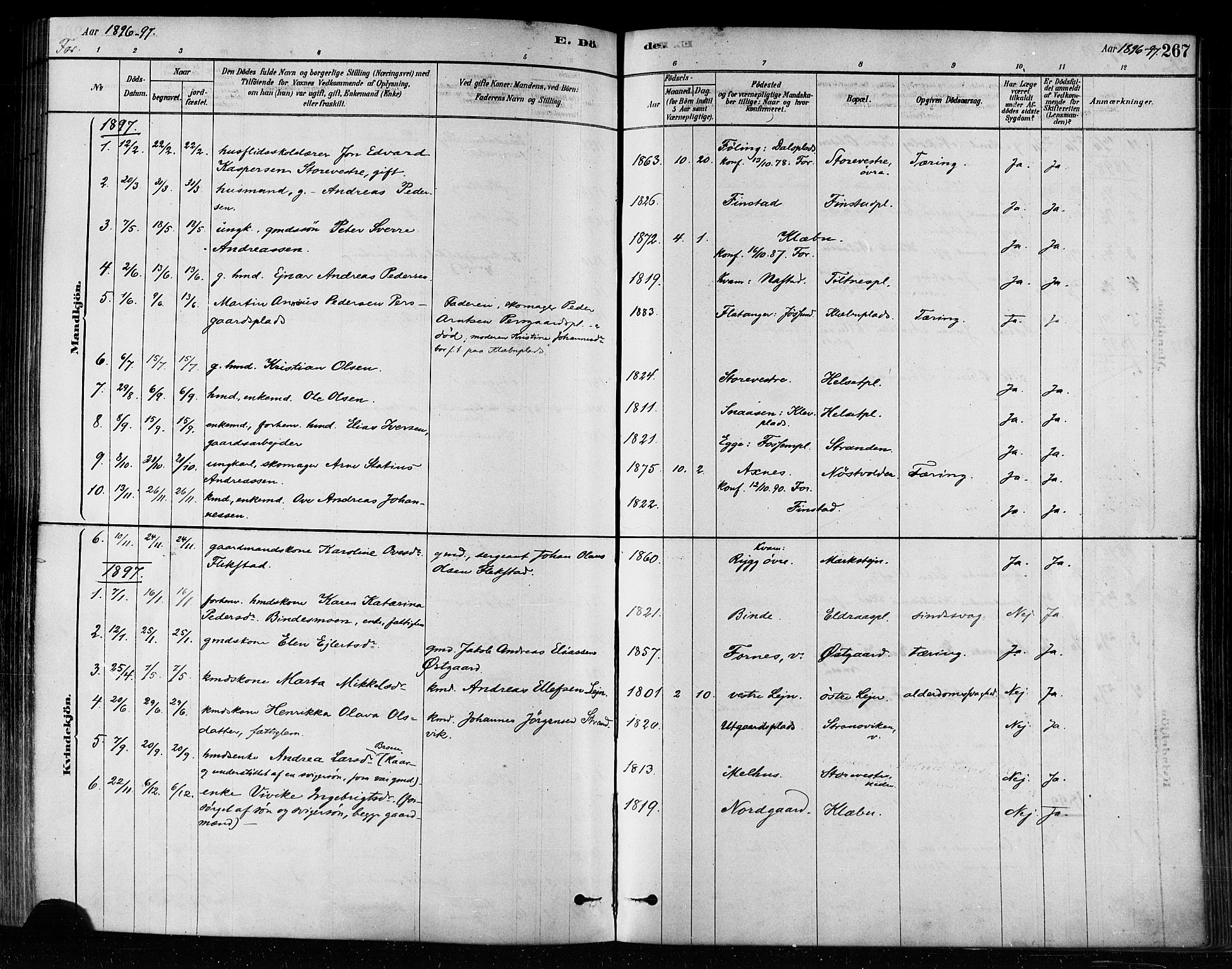 Ministerialprotokoller, klokkerbøker og fødselsregistre - Nord-Trøndelag, AV/SAT-A-1458/746/L0448: Parish register (official) no. 746A07 /1, 1878-1900, p. 267