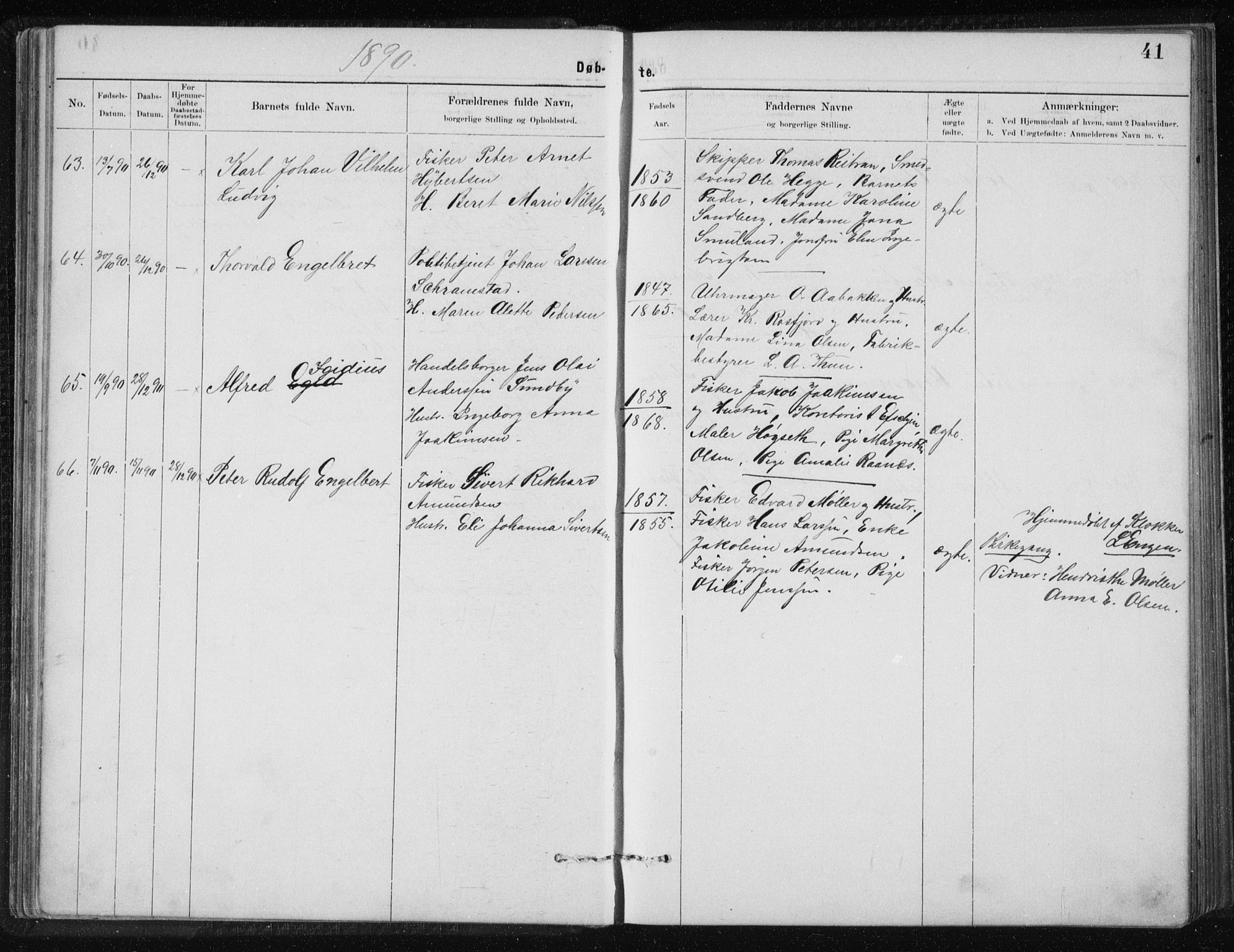 Ministerialprotokoller, klokkerbøker og fødselsregistre - Nordland, AV/SAT-A-1459/801/L0032: Parish register (copy) no. 801C07, 1889-1897, p. 41