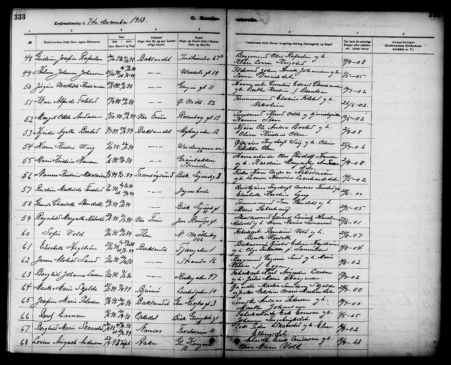 Ministerialprotokoller, klokkerbøker og fødselsregistre - Sør-Trøndelag, AV/SAT-A-1456/605/L0254: Parish register (copy) no. 605C01, 1908-1916, p. 333