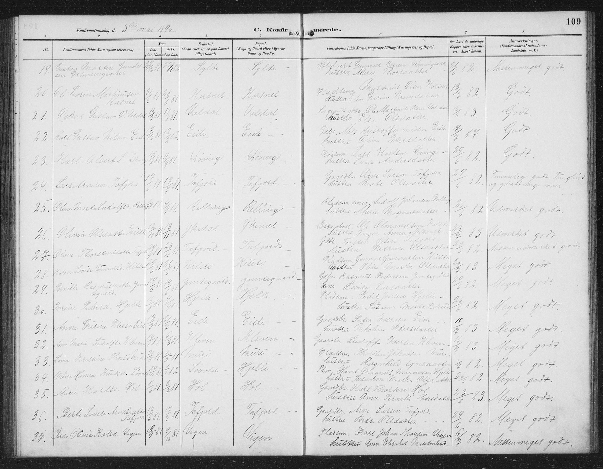 Ministerialprotokoller, klokkerbøker og fødselsregistre - Møre og Romsdal, AV/SAT-A-1454/519/L0264: Parish register (copy) no. 519C05, 1892-1910, p. 109