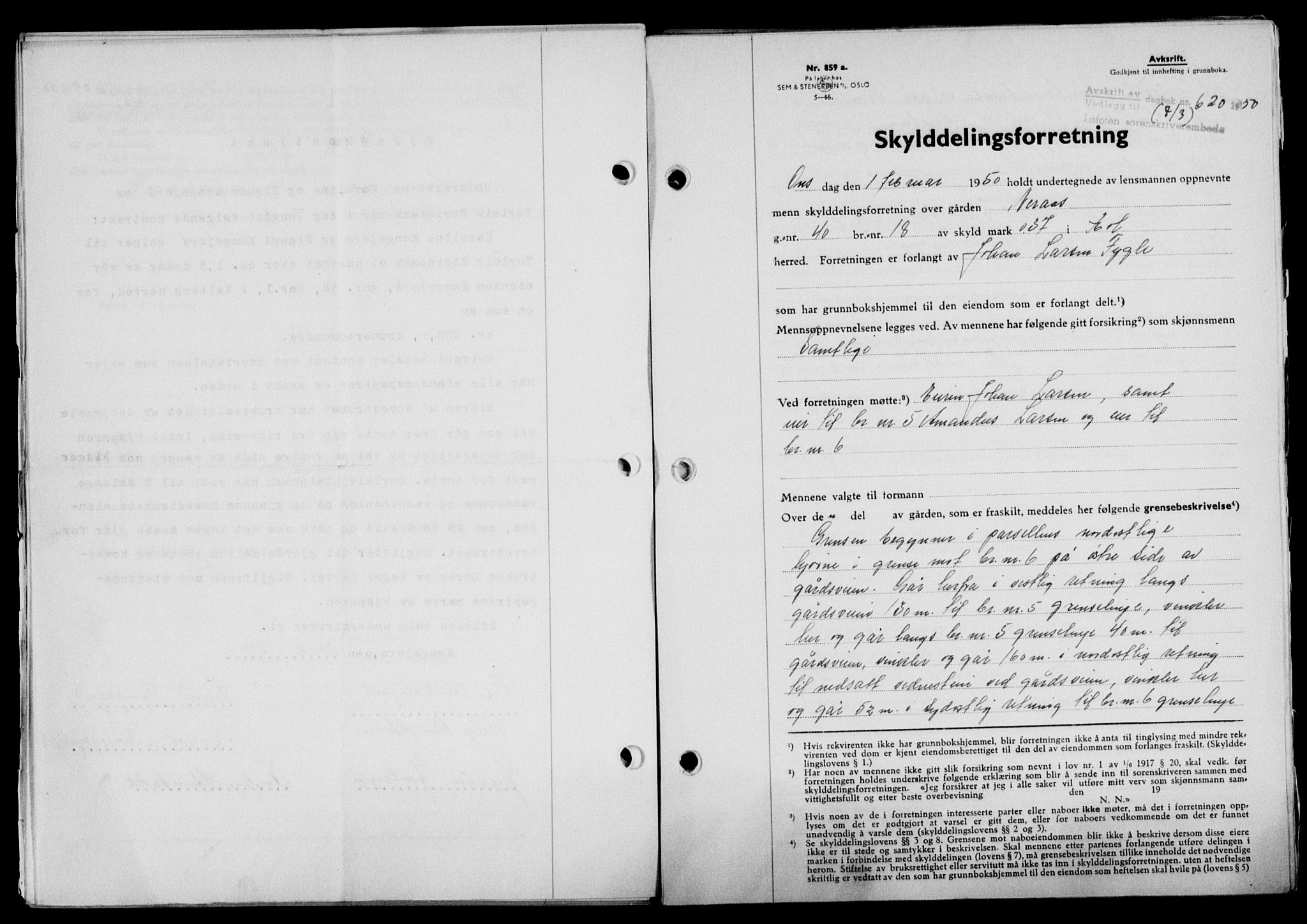 Lofoten sorenskriveri, SAT/A-0017/1/2/2C/L0023a: Mortgage book no. 23a, 1950-1950, Diary no: : 620/1950