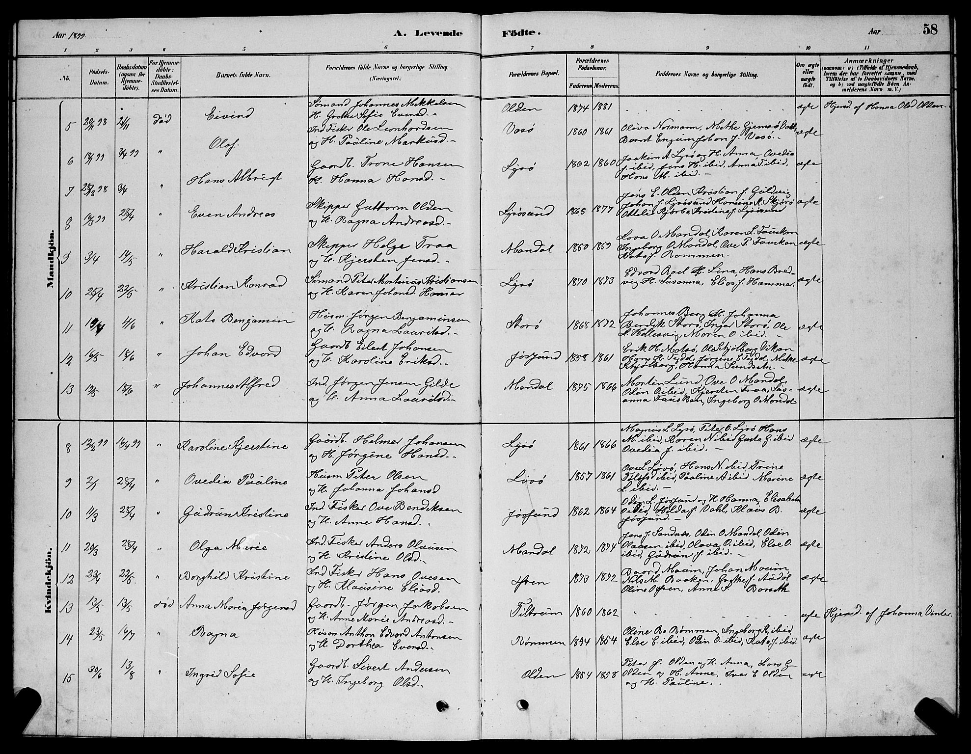 Ministerialprotokoller, klokkerbøker og fødselsregistre - Sør-Trøndelag, SAT/A-1456/654/L0665: Parish register (copy) no. 654C01, 1879-1901, p. 58