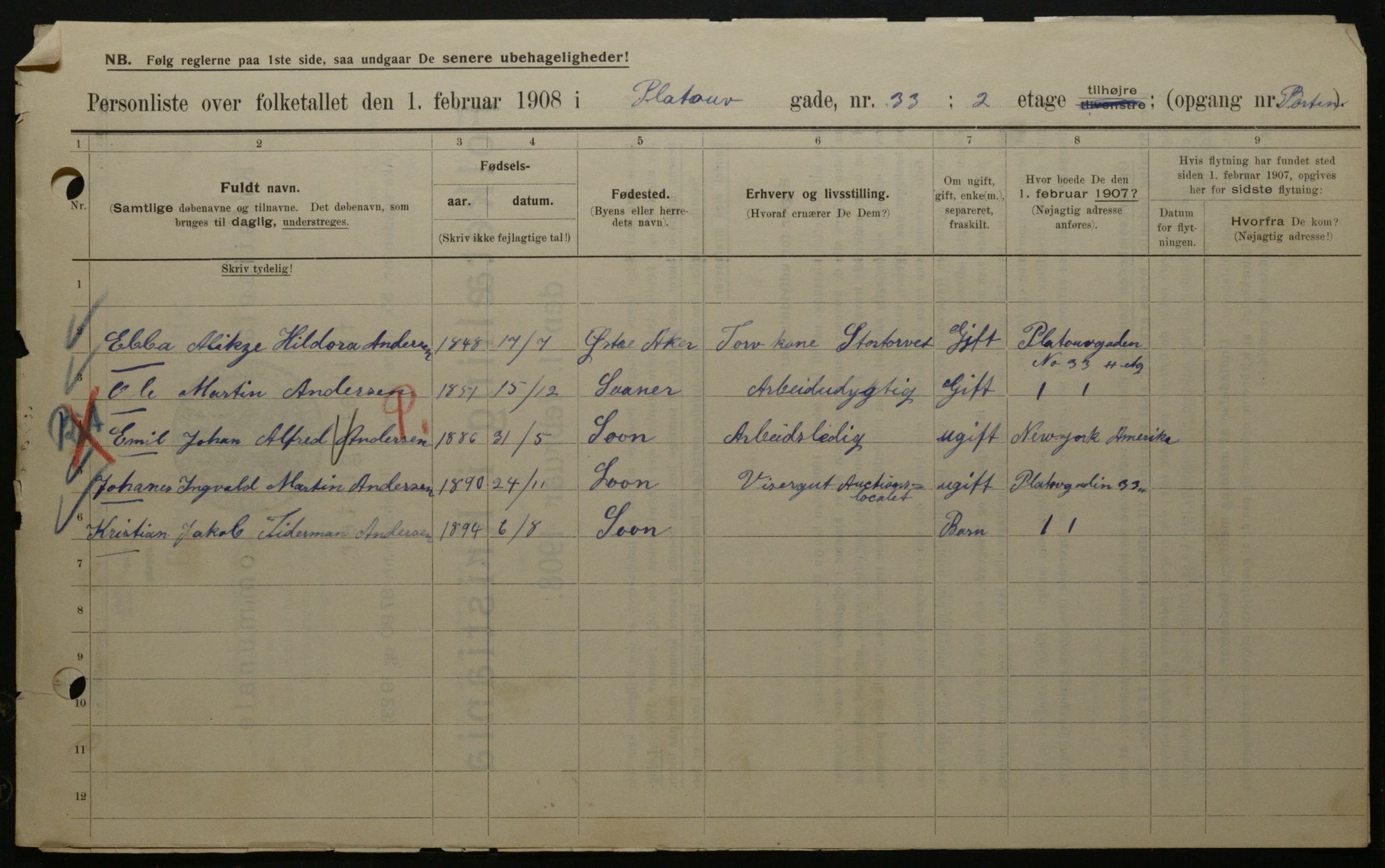 OBA, Municipal Census 1908 for Kristiania, 1908, p. 72523