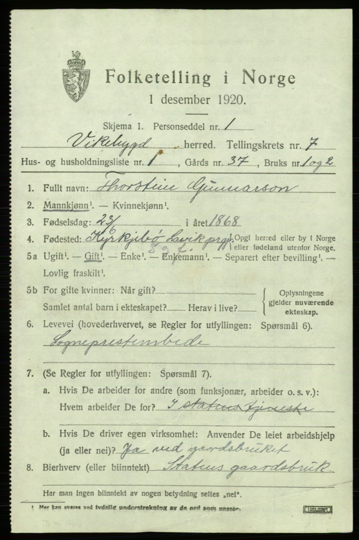 SAB, 1920 census for Vikebygd, 1920, p. 2345