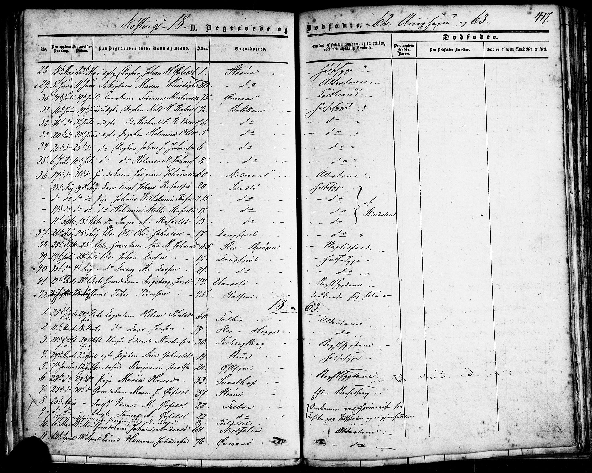 Ministerialprotokoller, klokkerbøker og fødselsregistre - Nordland, SAT/A-1459/814/L0224: Parish register (official) no. 814A05, 1834-1874, p. 417