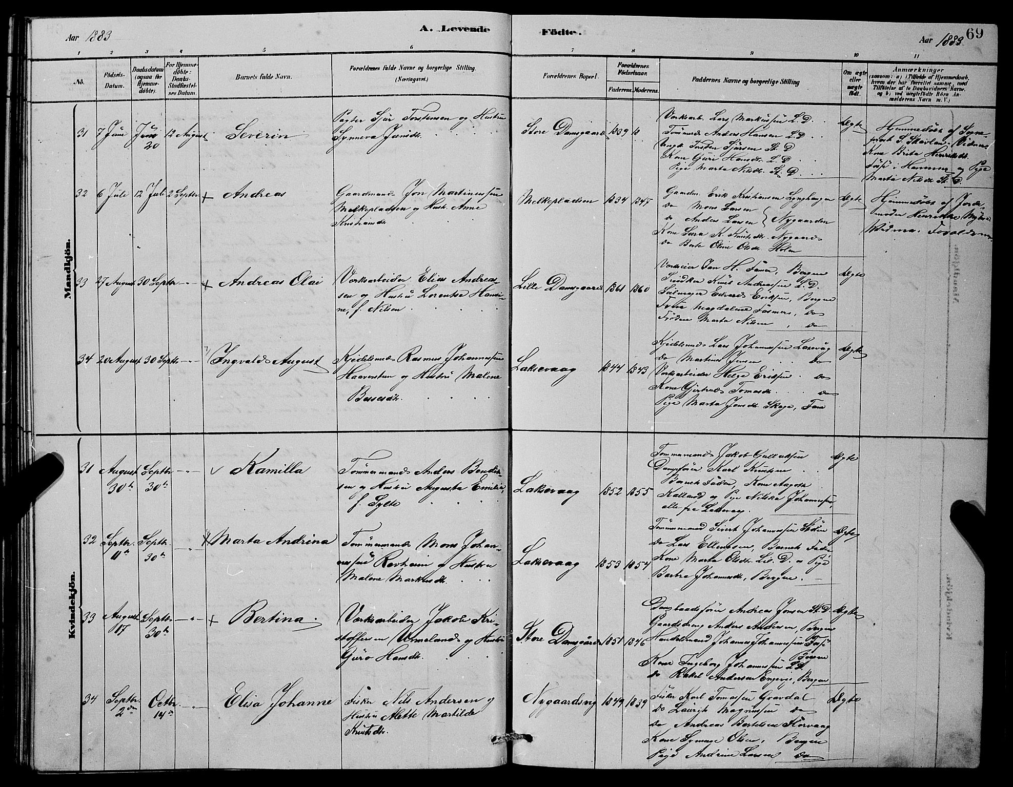 Laksevåg Sokneprestembete, AV/SAB-A-76501/H/Ha/Hab/Haba/L0002: Parish register (copy) no. A 2, 1877-1887, p. 69