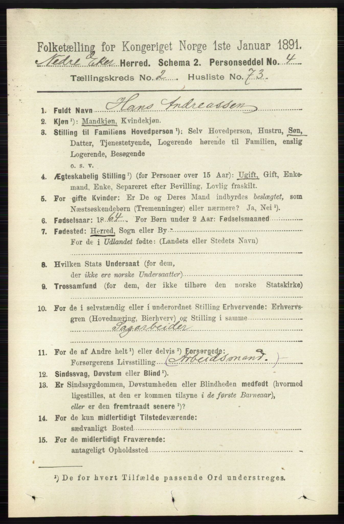RA, 1891 census for 0625 Nedre Eiker, 1891, p. 932