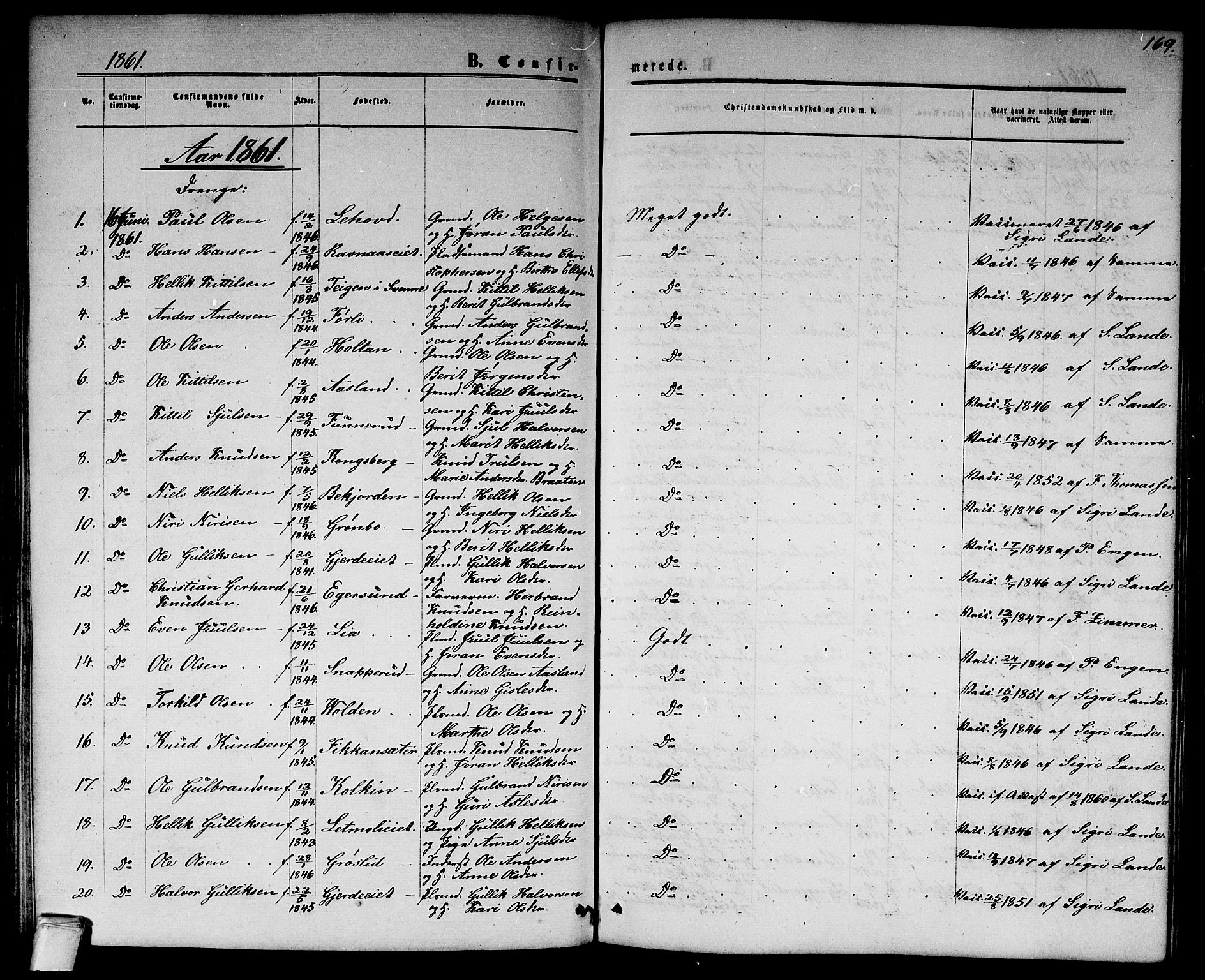 Flesberg kirkebøker, SAKO/A-18/G/Ga/L0003: Parish register (copy) no. I 3, 1861-1889, p. 169