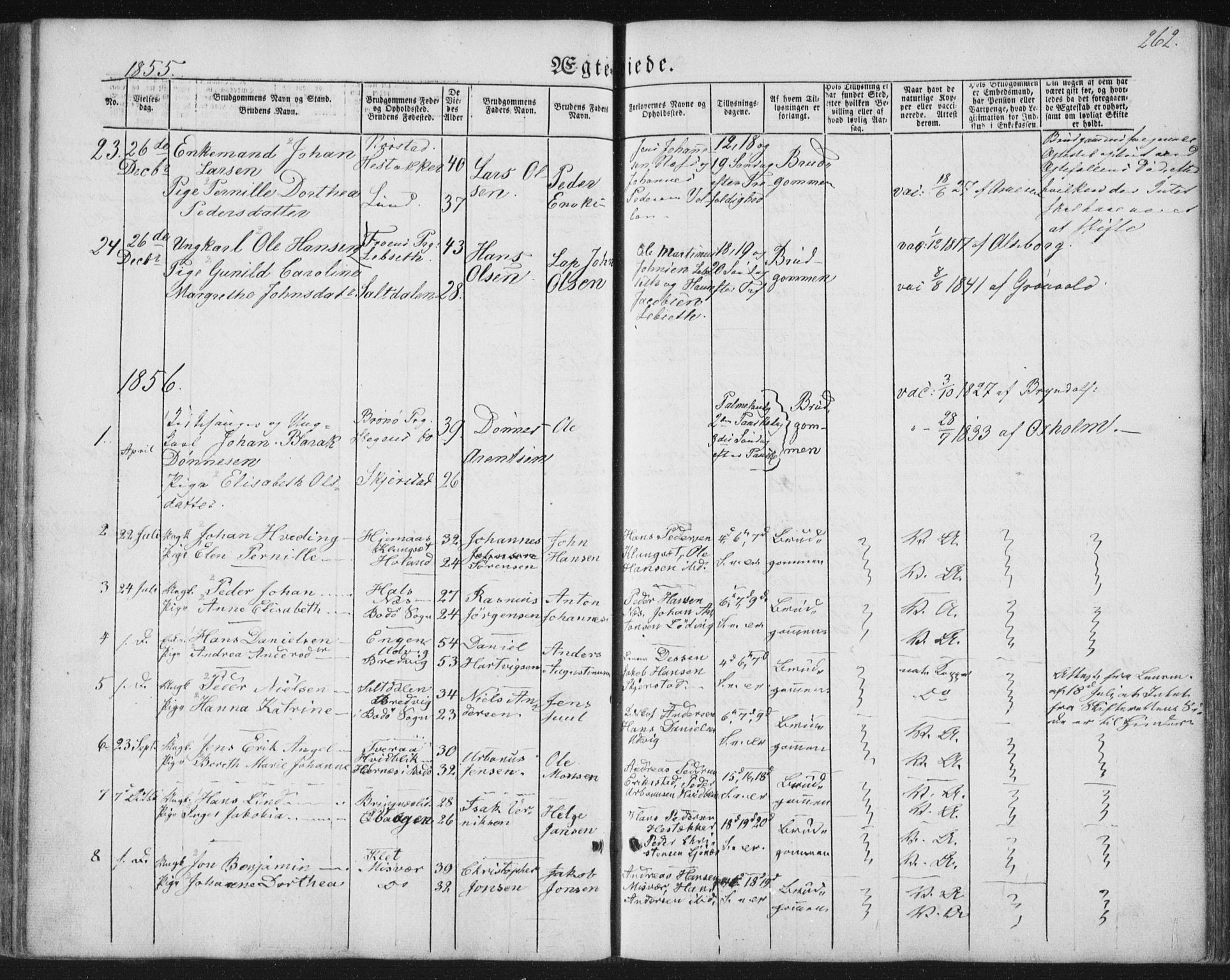 Ministerialprotokoller, klokkerbøker og fødselsregistre - Nordland, AV/SAT-A-1459/852/L0738: Parish register (official) no. 852A08, 1849-1865, p. 262