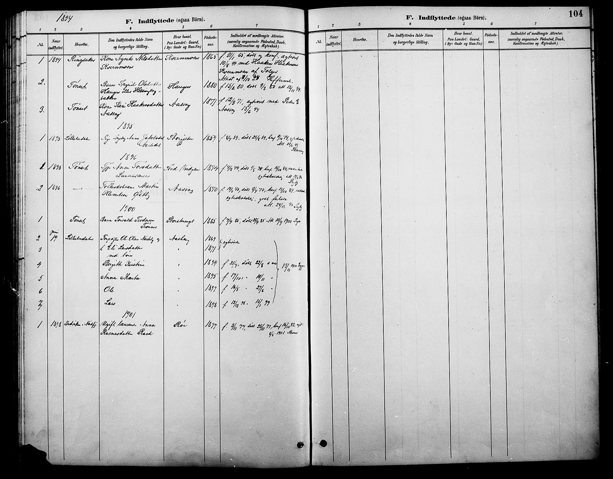 Tolga prestekontor, SAH/PREST-062/L/L0010: Parish register (copy) no. 10, 1894-1918, p. 104