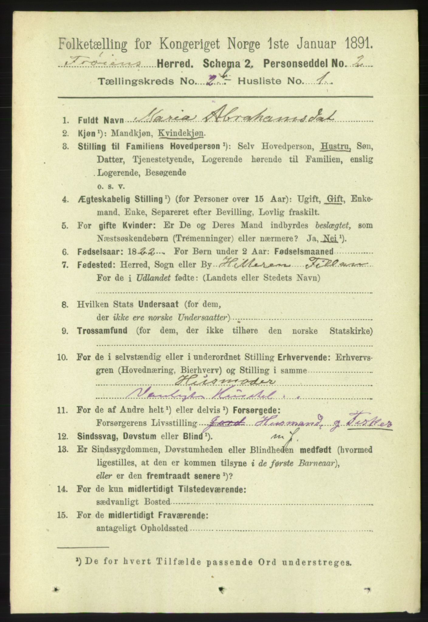 RA, 1891 census for 1619 Frøya, 1891, p. 1399