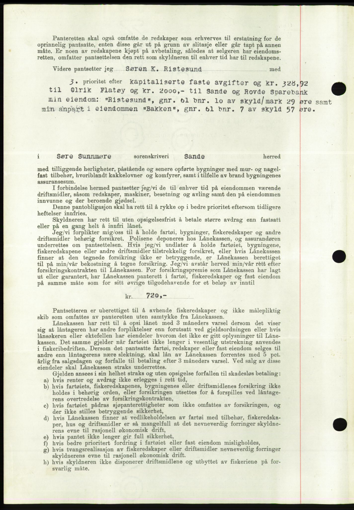 Søre Sunnmøre sorenskriveri, AV/SAT-A-4122/1/2/2C/L0065: Mortgage book no. 59, 1938-1938, Diary no: : 295/1938