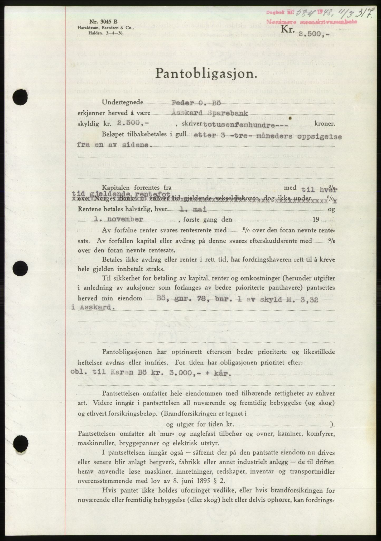 Nordmøre sorenskriveri, AV/SAT-A-4132/1/2/2Ca: Mortgage book no. B98, 1948-1948, Diary no: : 584/1948