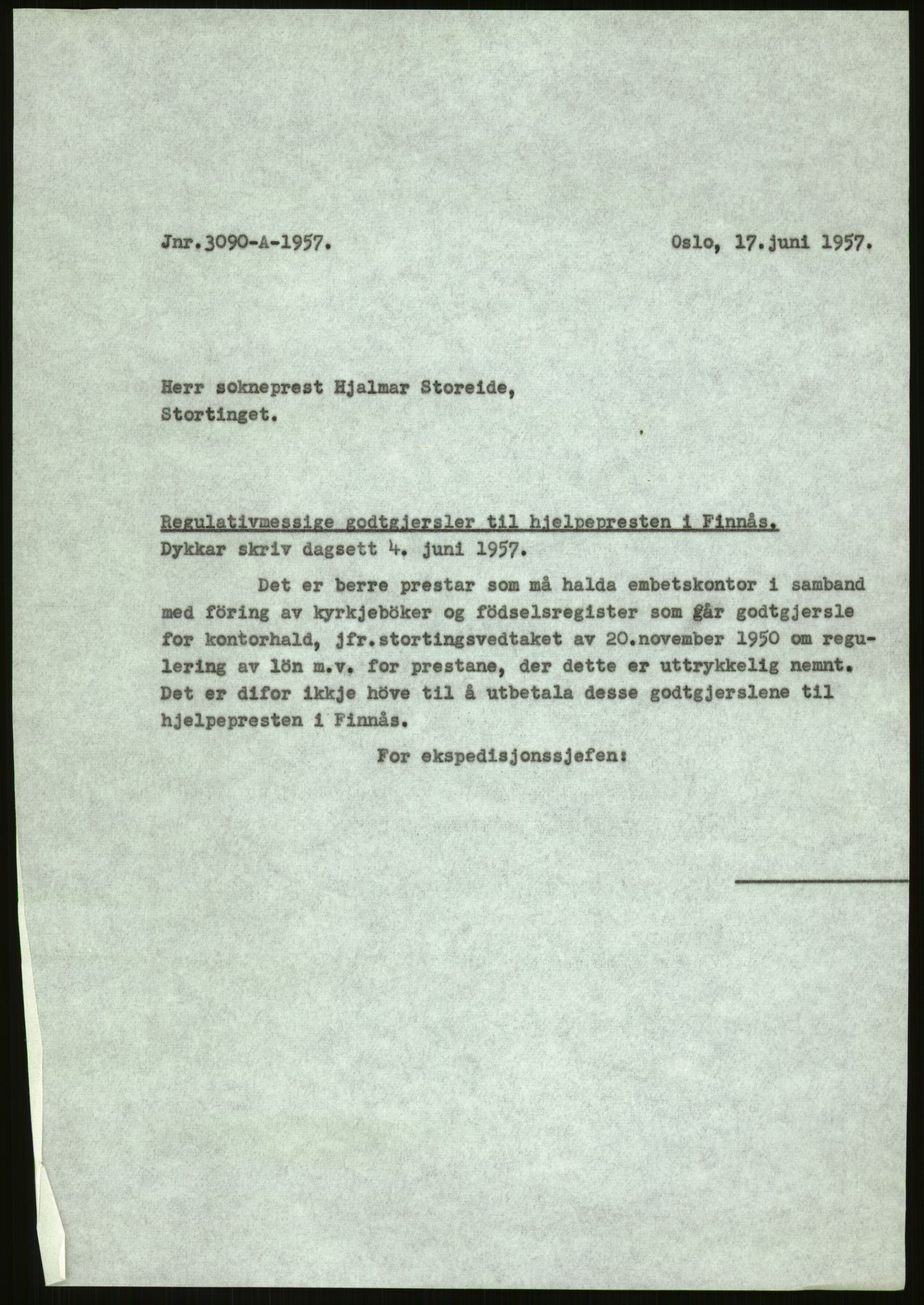 Kirke- og undervisningsdepartementet, Kontoret  for kirke og geistlighet A, AV/RA-S-1007/F/Fb/L0024: Finnås (gml. Føyen) - Fiskum se Eiker, 1838-1961, p. 165