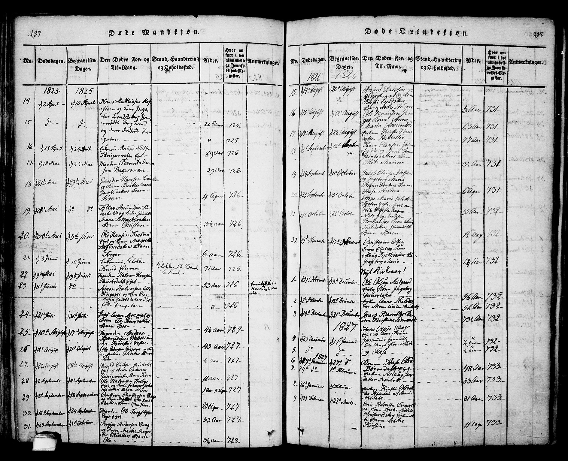 Bamble kirkebøker, SAKO/A-253/F/Fa/L0003: Parish register (official) no. I 3 /1, 1814-1834, p. 237-238