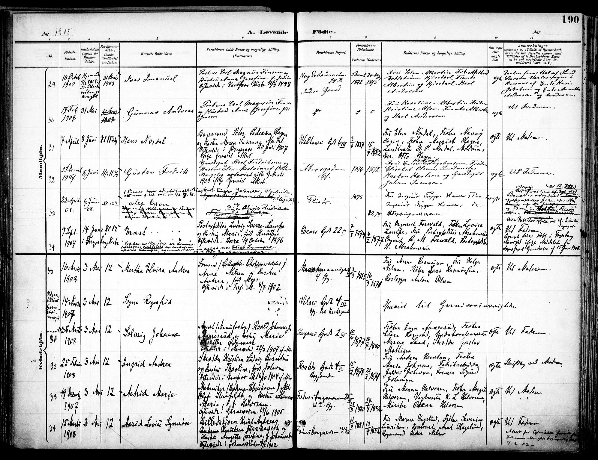 Trefoldighet prestekontor Kirkebøker, SAO/A-10882/F/Fa/L0007: Parish register (official) no. I 7, 1900-1914, p. 190