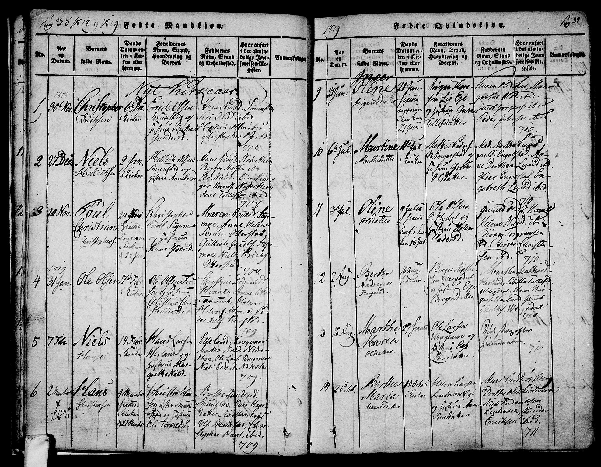 Lardal kirkebøker, AV/SAKO-A-350/F/Fa/L0005: Parish register (official) no. I 5, 1814-1835, p. 38-39