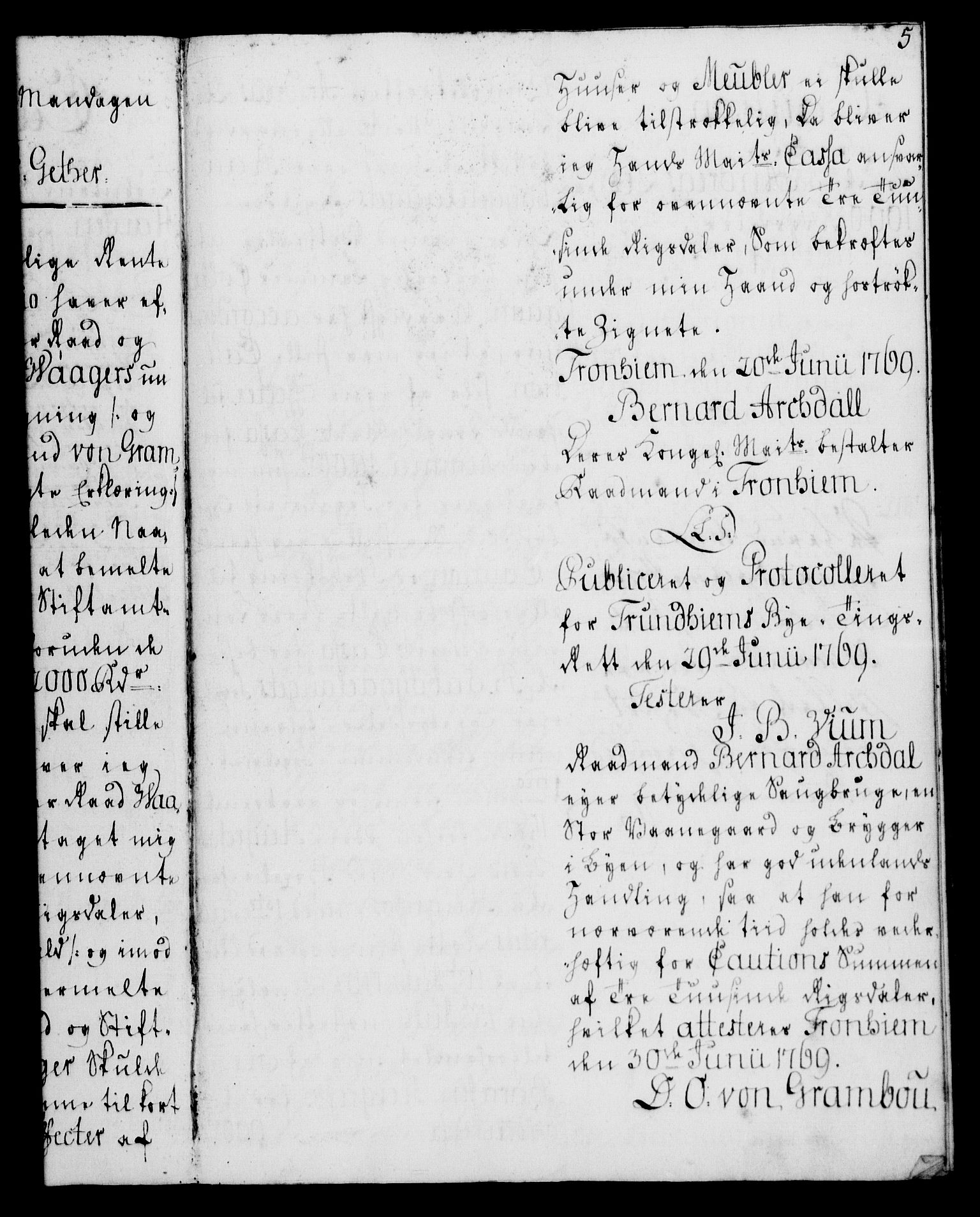 Rentekammeret, Kammerkanselliet, AV/RA-EA-3111/G/Gh/Ghd/L0005: Kausjonsprotokoll med register (merket RK 53.43), 1769-1794, p. 5