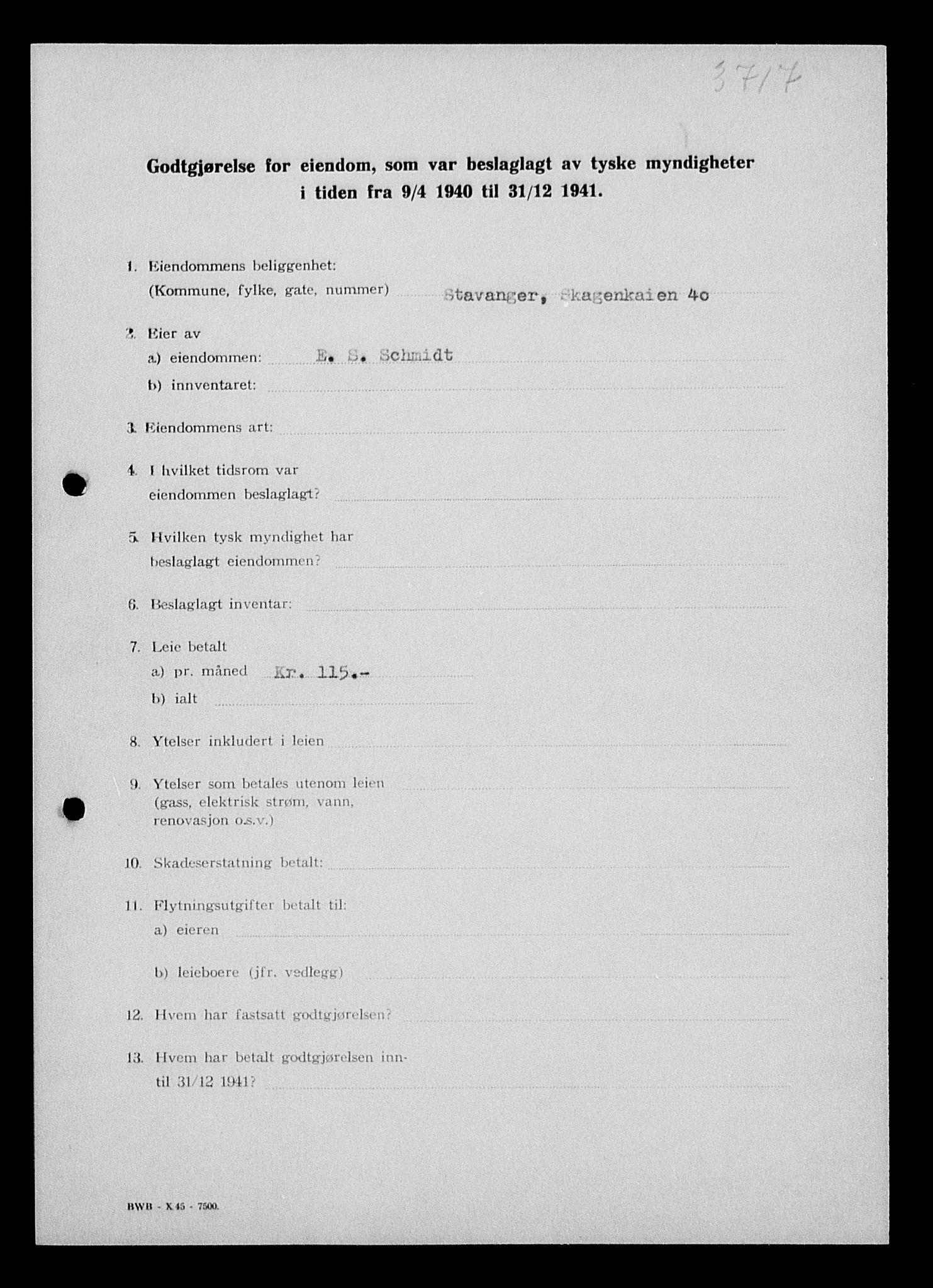 Justisdepartementet, Tilbakeføringskontoret for inndratte formuer, AV/RA-S-1564/I/L1014: Godtgjørelse for beslaglagt eiendom, 1940-1941, p. 118
