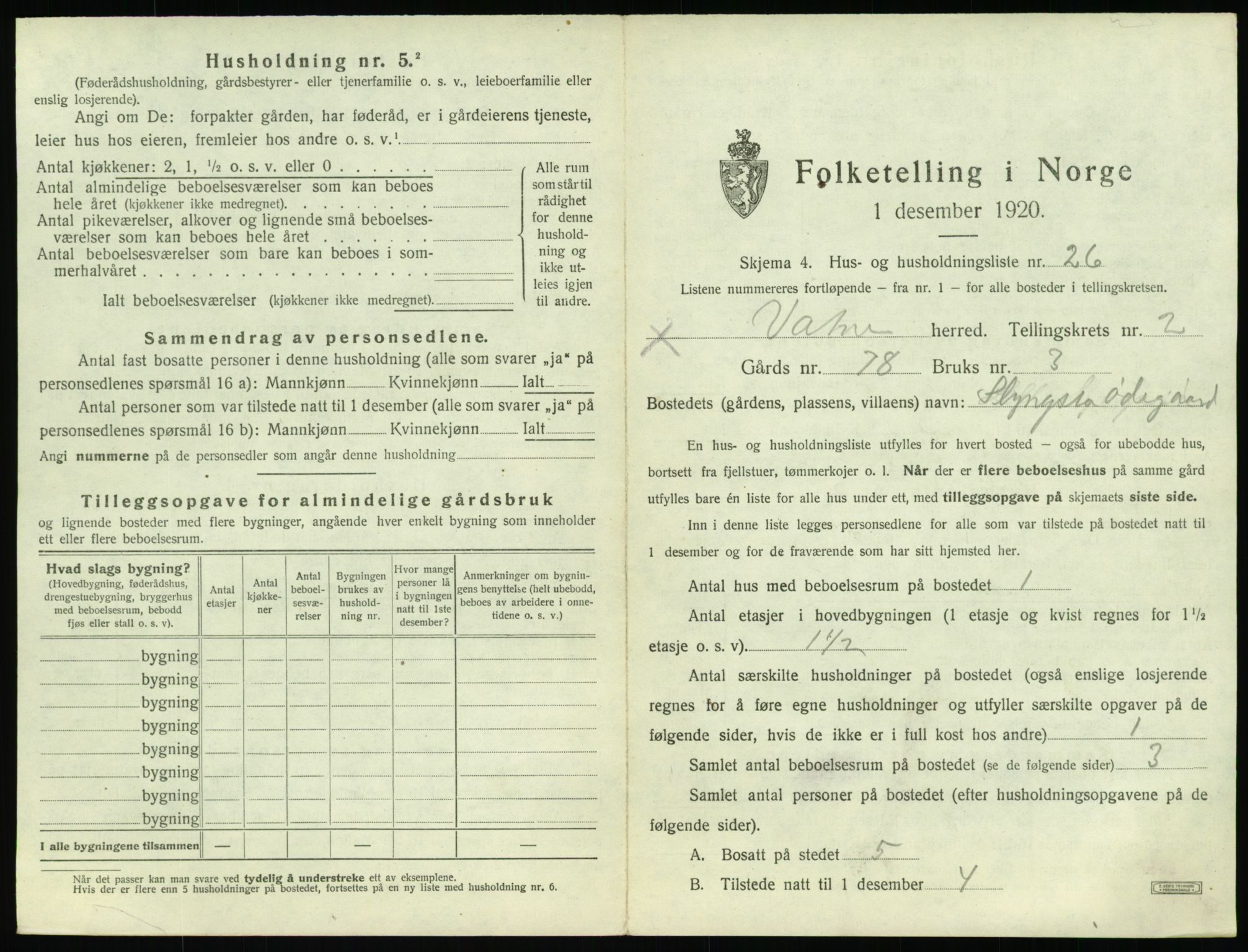 SAT, 1920 census for Vatne, 1920, p. 166