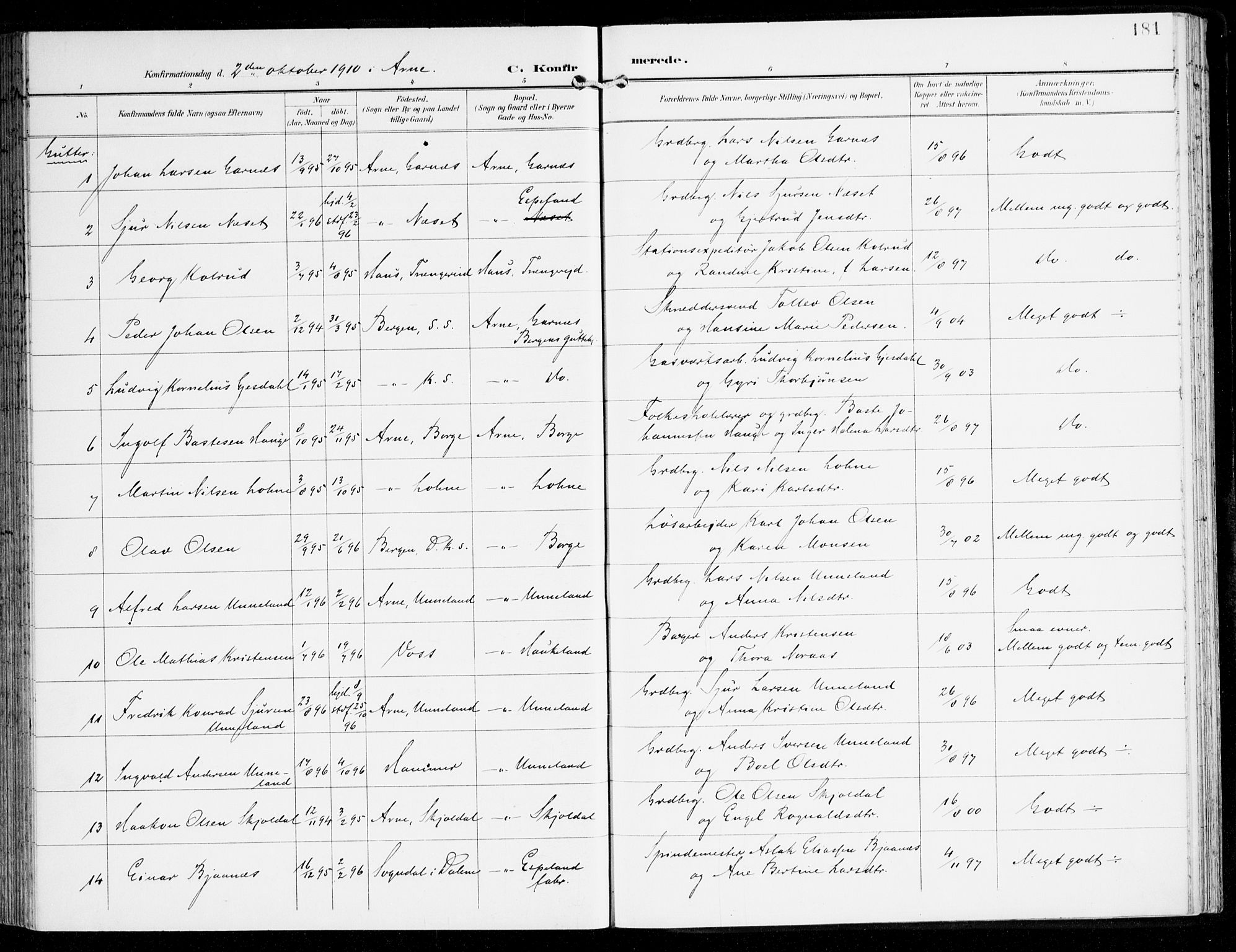 Haus sokneprestembete, AV/SAB-A-75601/H/Haa: Parish register (official) no. D 2, 1899-1912, p. 181