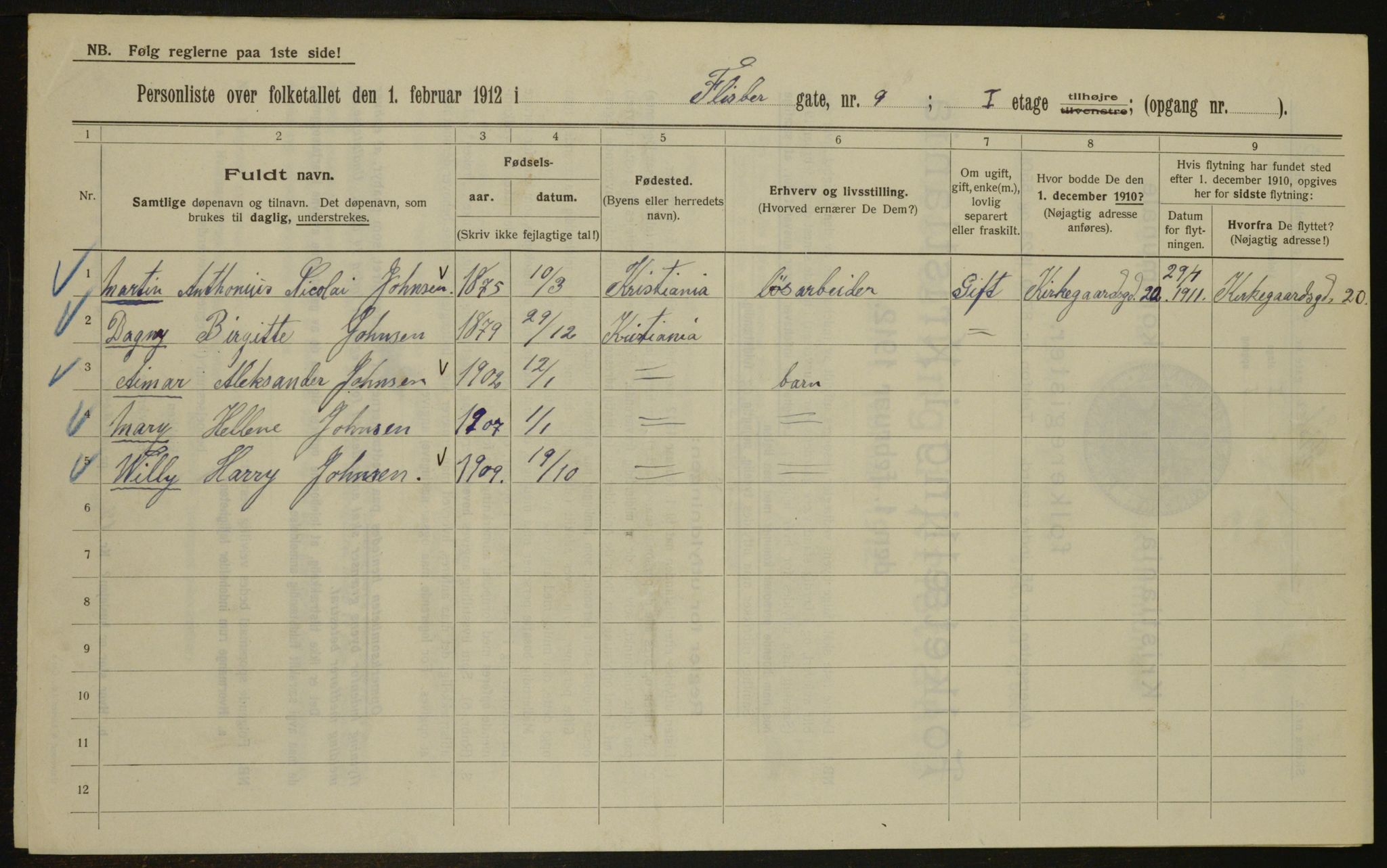 OBA, Municipal Census 1912 for Kristiania, 1912, p. 24662