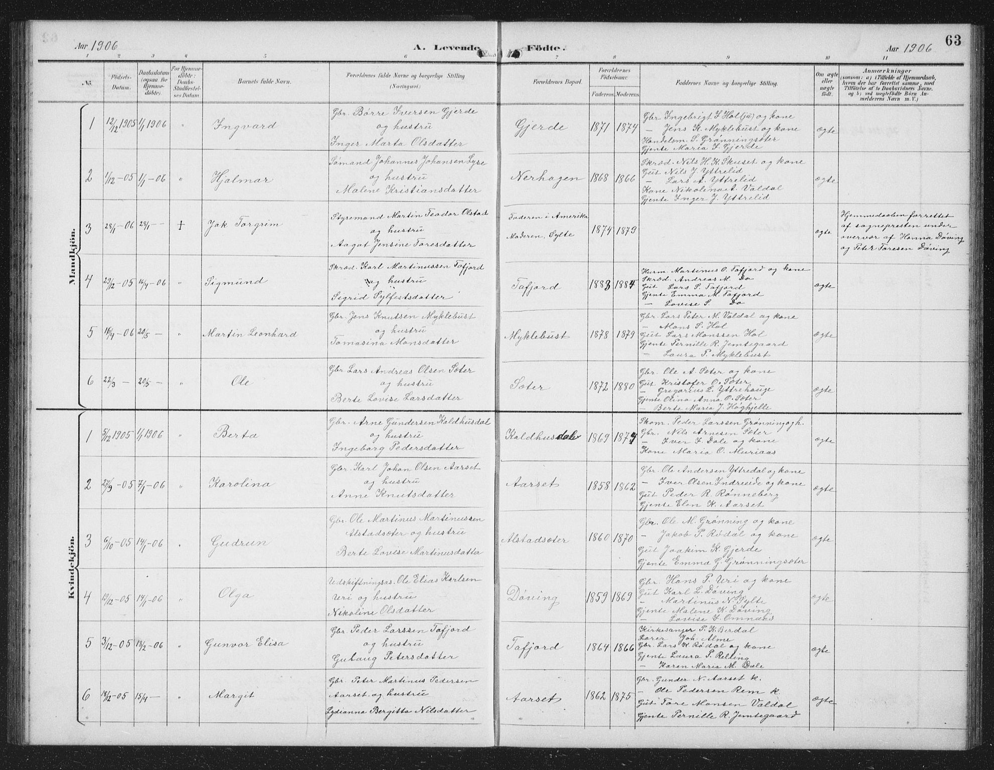 Ministerialprotokoller, klokkerbøker og fødselsregistre - Møre og Romsdal, SAT/A-1454/519/L0264: Parish register (copy) no. 519C05, 1892-1910, p. 63