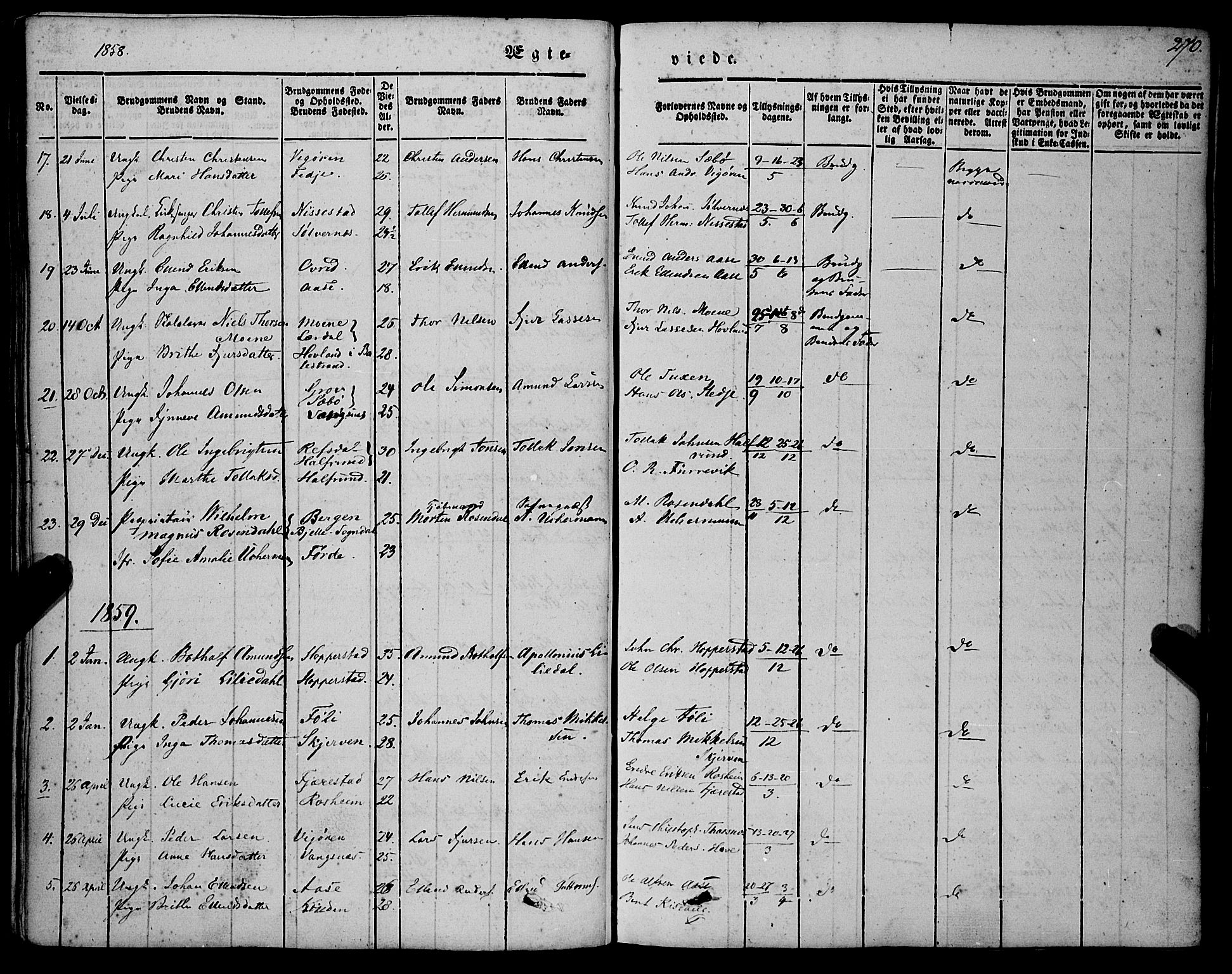 Vik sokneprestembete, SAB/A-81501: Parish register (official) no. A 8, 1846-1865, p. 270