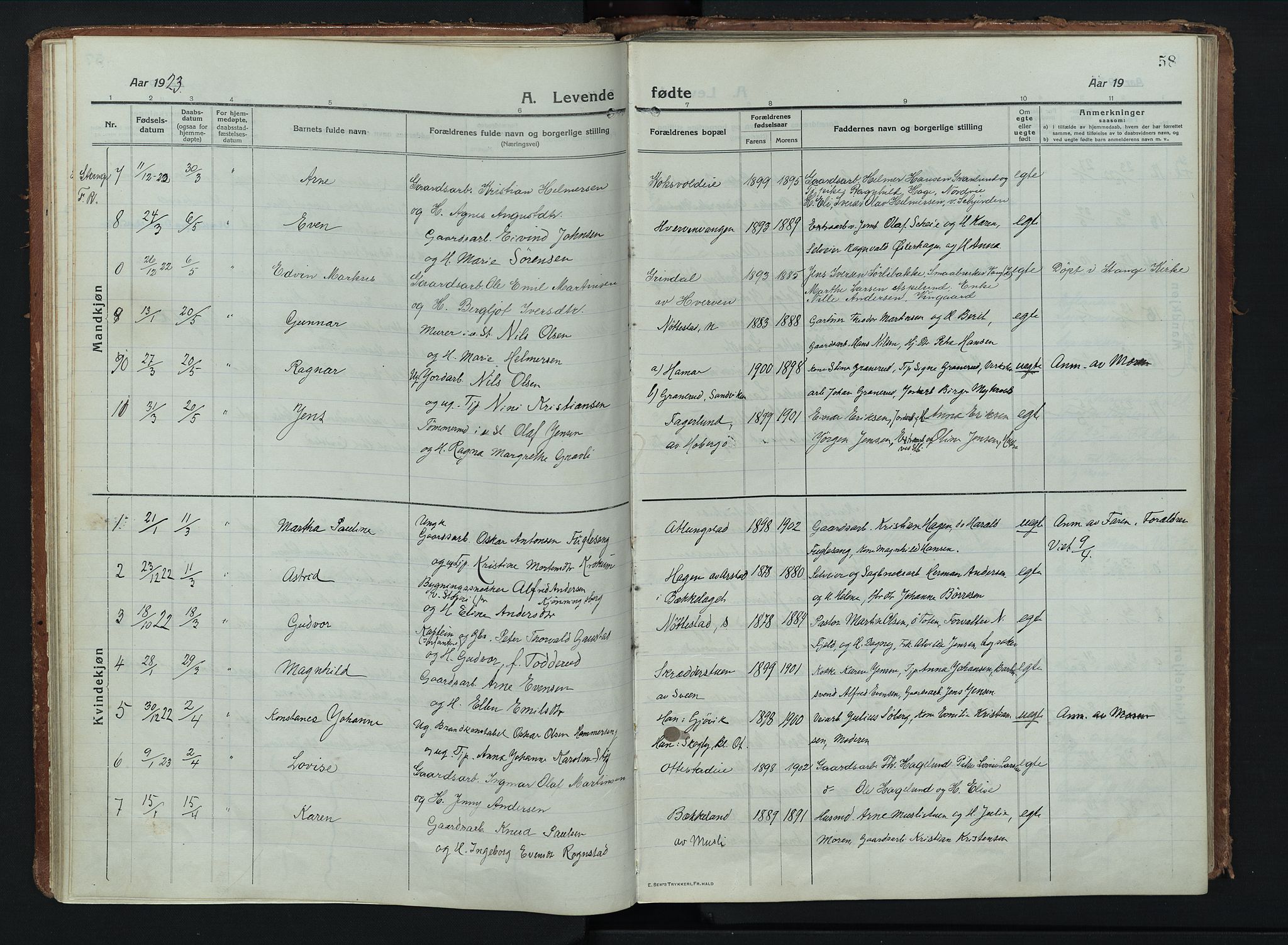 Stange prestekontor, AV/SAH-PREST-002/K/L0028: Parish register (official) no. 28, 1913-1932, p. 58