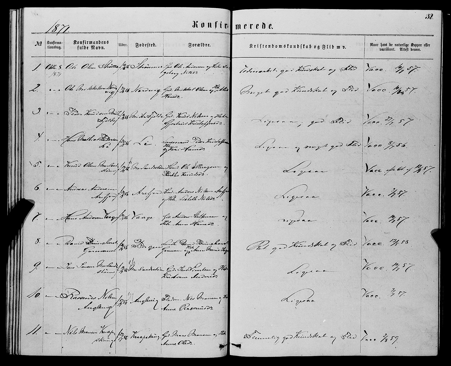 Fjell sokneprestembete, AV/SAB-A-75301/H/Haa: Parish register (official) no. A 5, 1864-1877, p. 32