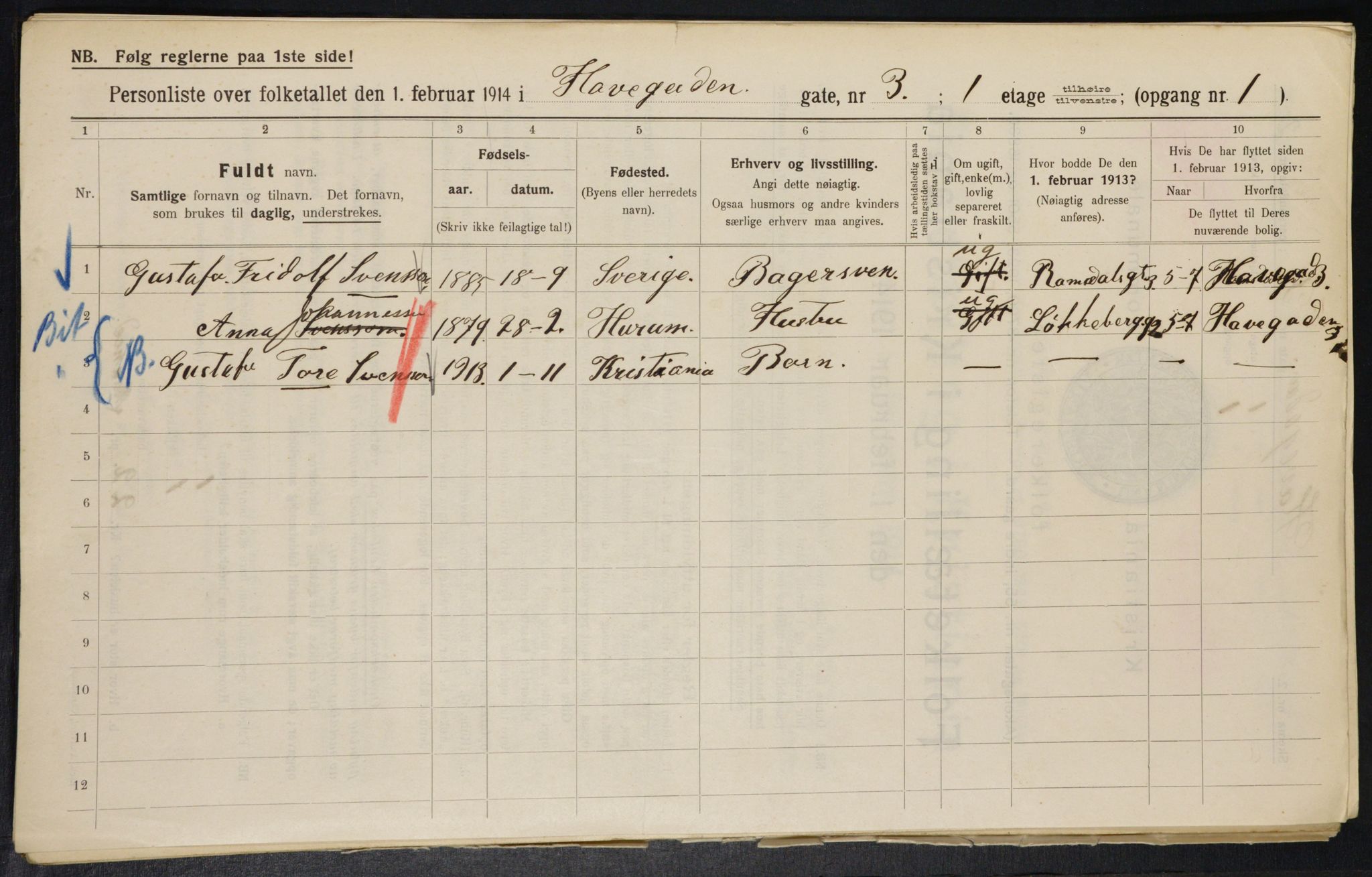 OBA, Municipal Census 1914 for Kristiania, 1914, p. 33398