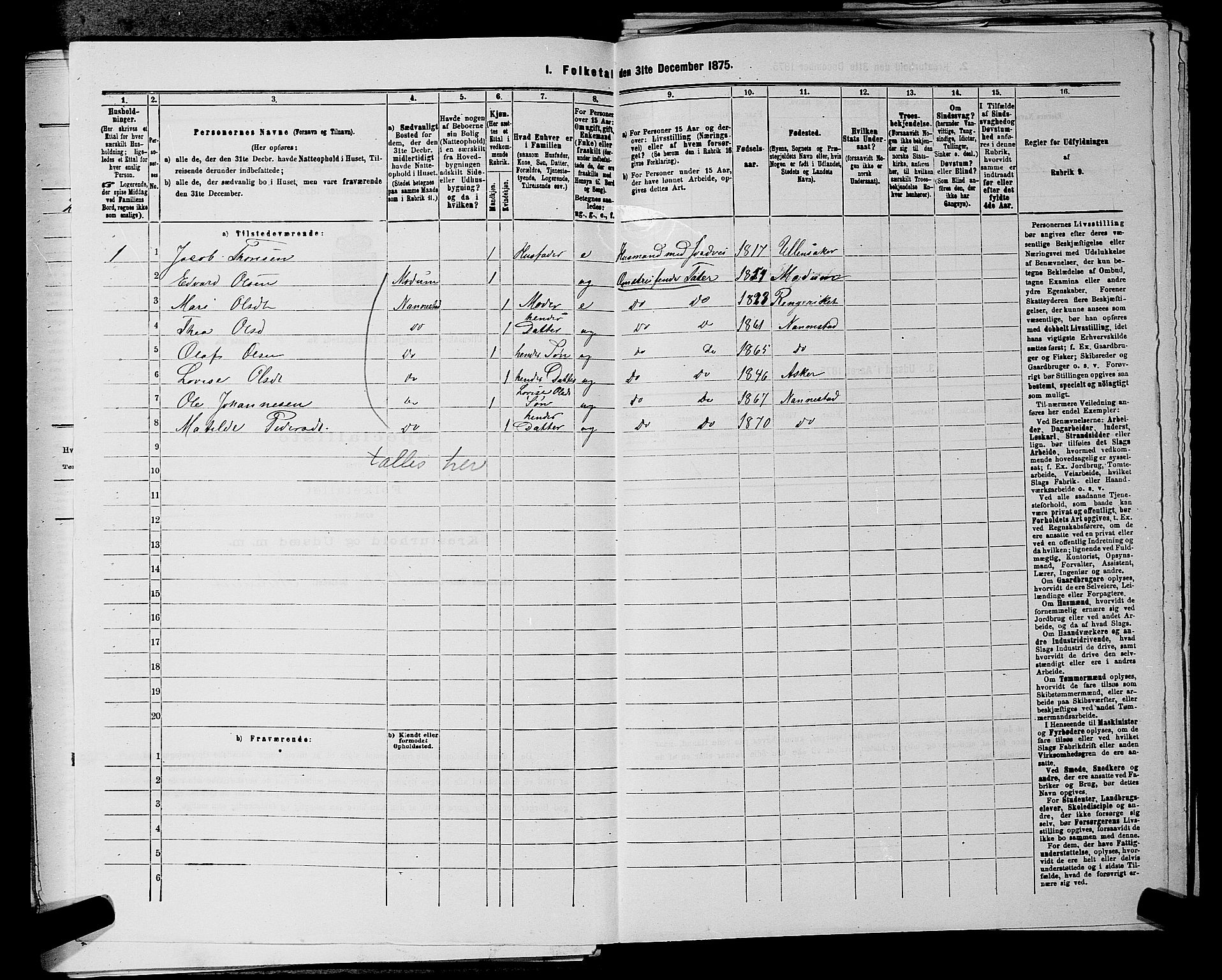 RA, 1875 census for 0235P Ullensaker, 1875, p. 846